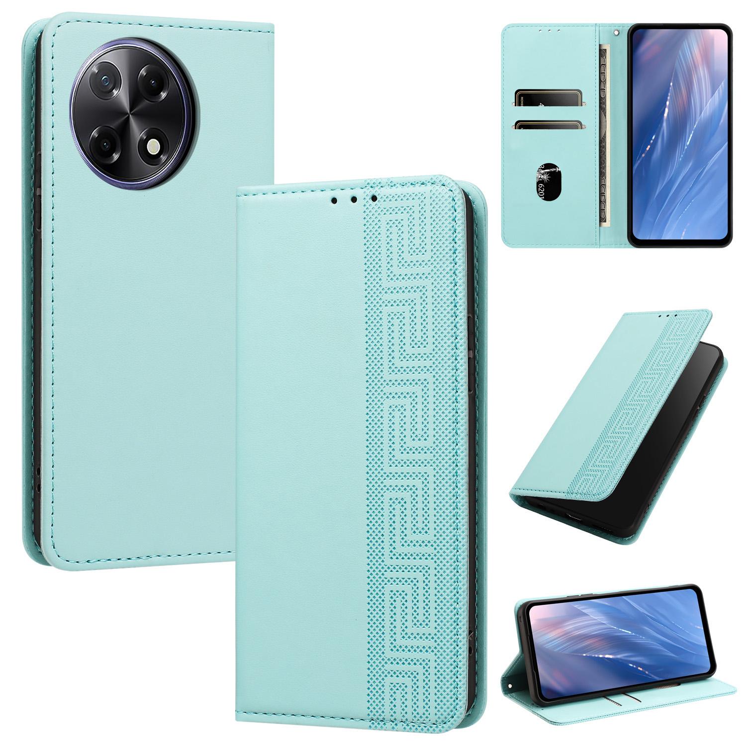 For Tecno Camon 30S / 30S Pro Embossed Meander Pattern RFID Vegan Leather Phone Case(Mint Green) - Shopkiz.com