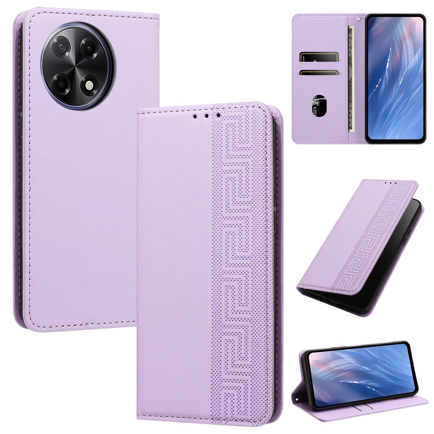 For Tecno Camon 30S / 30S Pro Embossed Meander Pattern RFID Vegan Leather Phone Case(Light Purple) - Shopkiz.com