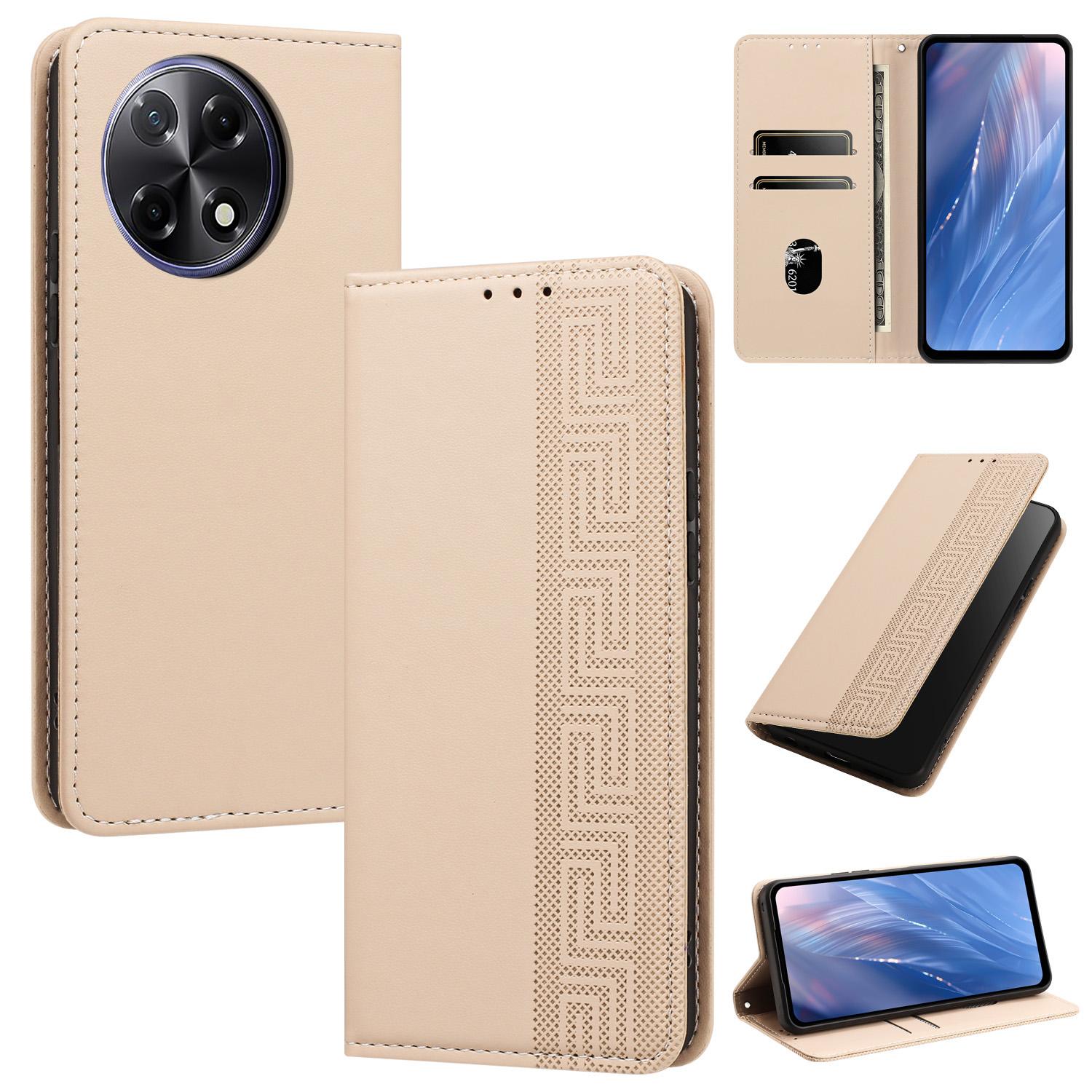 For Tecno Camon 30S / 30S Pro Embossed Meander Pattern RFID Vegan Leather Phone Case(Beige) - Shopkiz.com