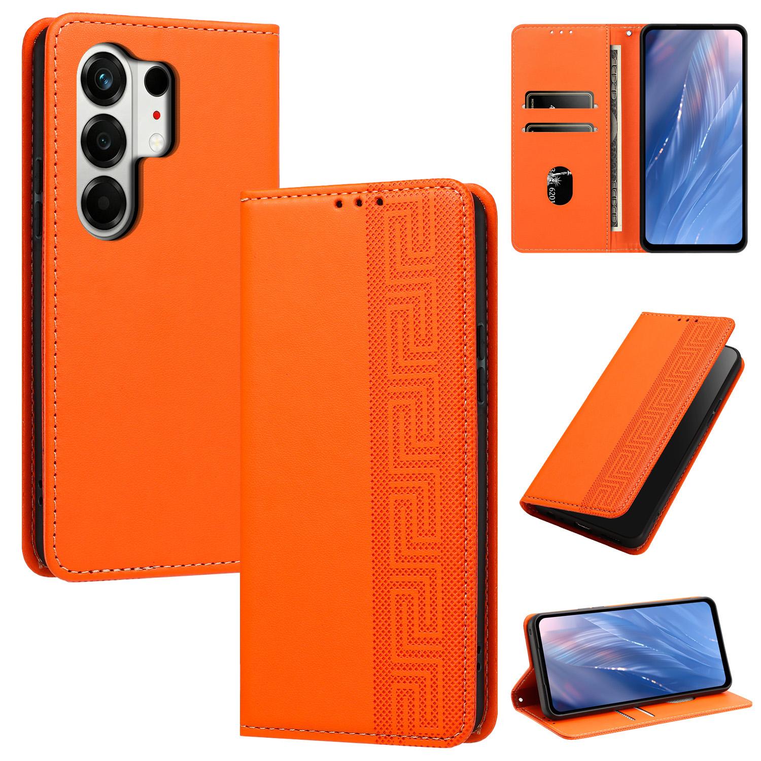 For Tecno Camon 50 4G Embossed Meander Pattern RFID Vegan Leather Phone Case(Orange) - Shopkiz.com