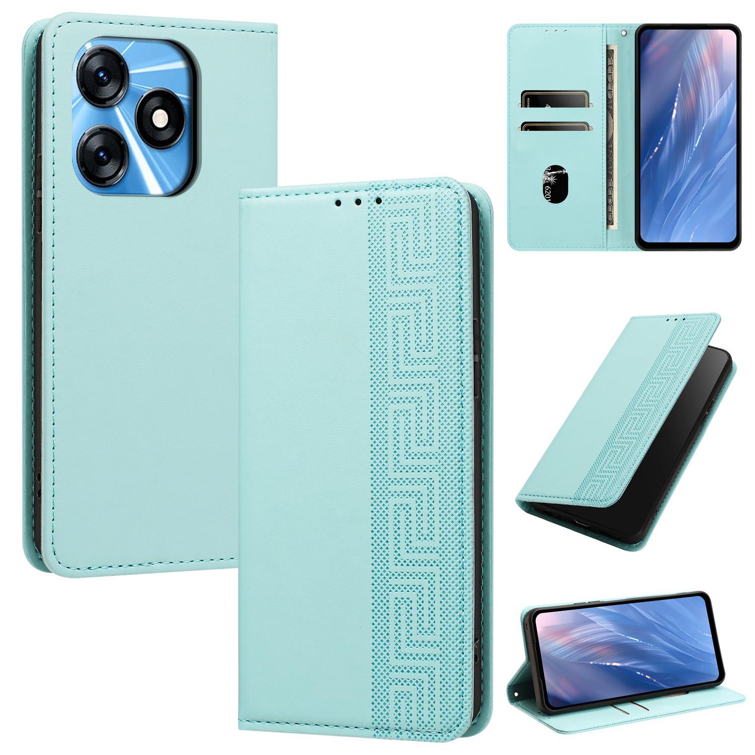 For Tecno Spark 10 4G / Spark 10C Embossed Meander Pattern RFID Vegan Leather Phone Case(Mint Green) - Shopkiz.com