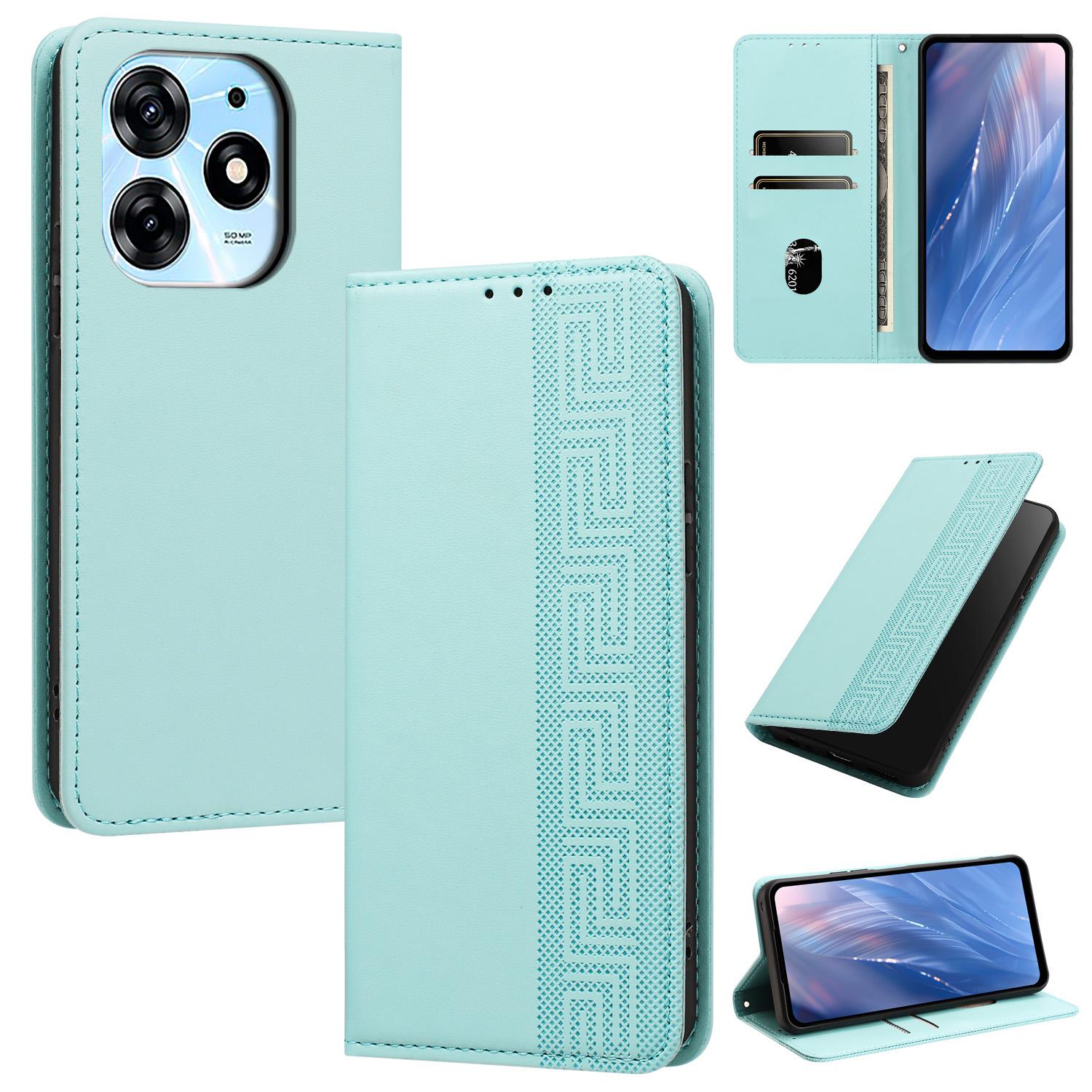 For Tecno Spark 10 Pro 4G / K17 4G Embossed Meander Pattern RFID Vegan Leather Phone Case(Mint Green) - Shopkiz.com