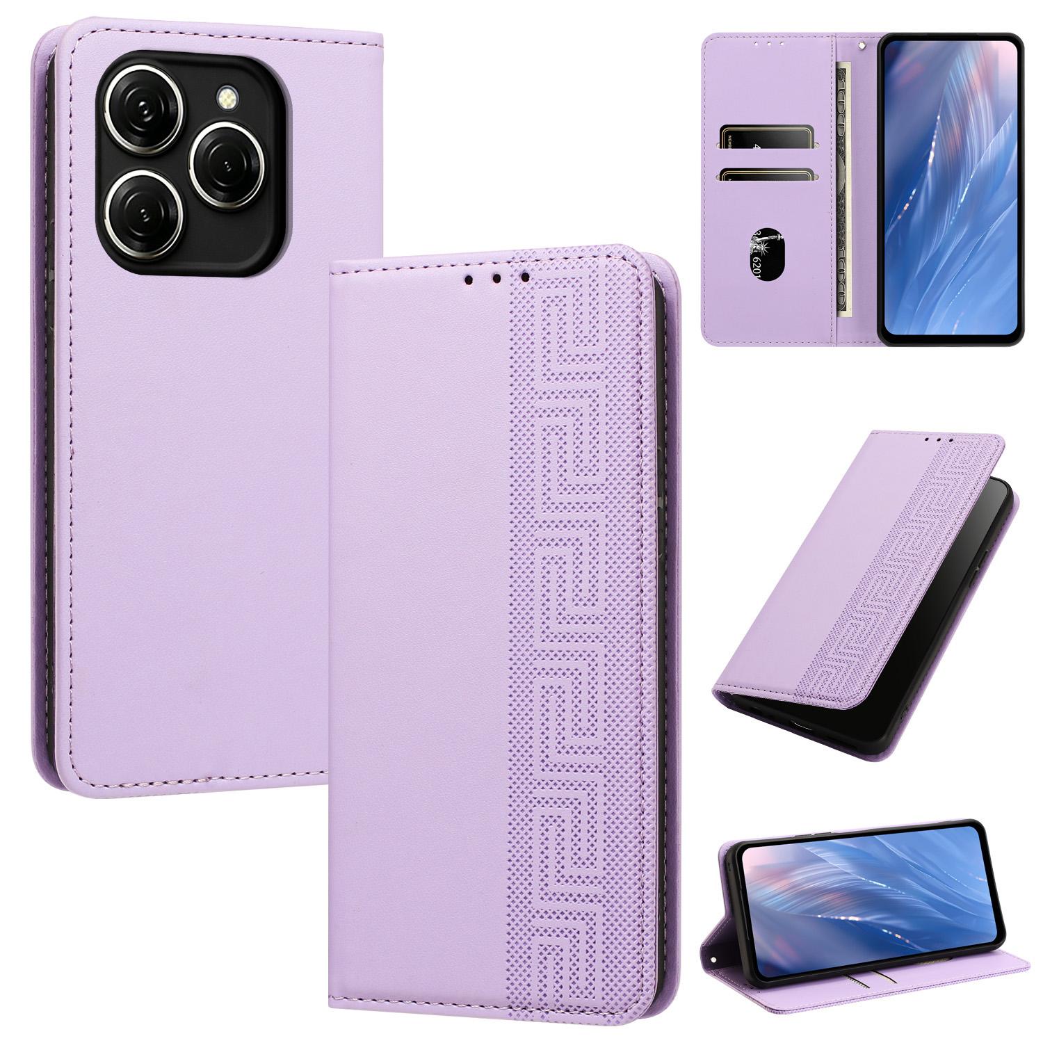 For Tecno Spark 20 Pro 5G Embossed Meander Pattern RFID Vegan Leather Phone Case(Light Purple) - Shopkiz.com