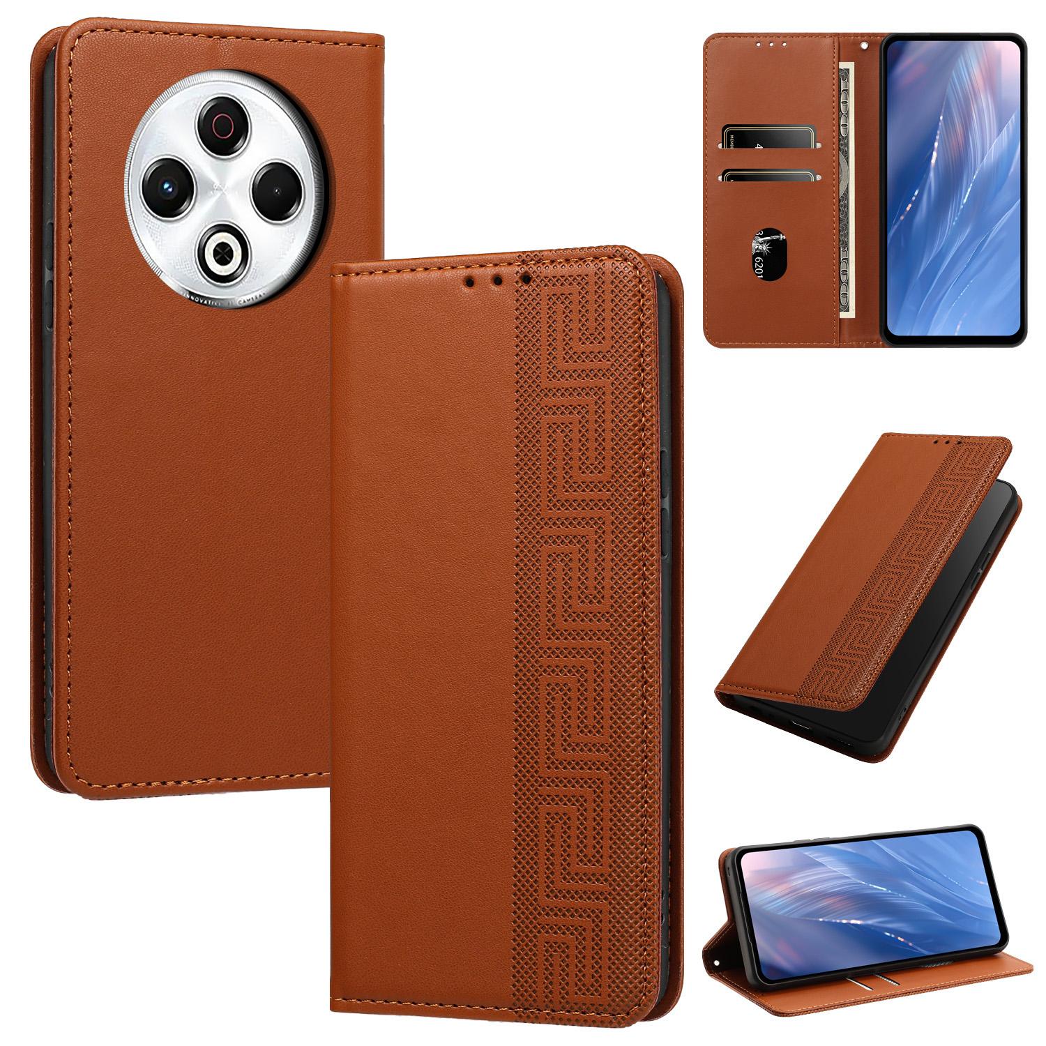For Tecno Spark 30 4G Embossed Meander Pattern RFID Vegan Leather Phone Case(Brown) - Shopkiz.com