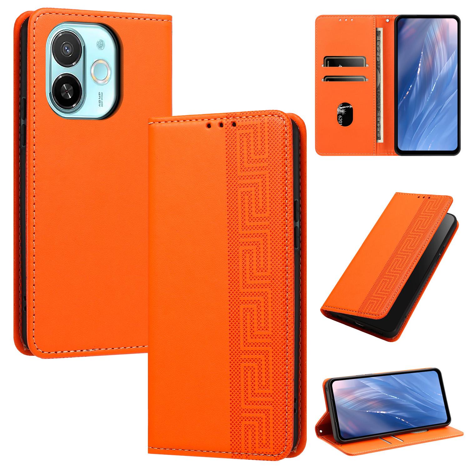 For Tecno Spark 30C 5G / Pop 9 5G Embossed Meander Pattern RFID Vegan Leather Phone Case(Orange) - Shopkiz.com