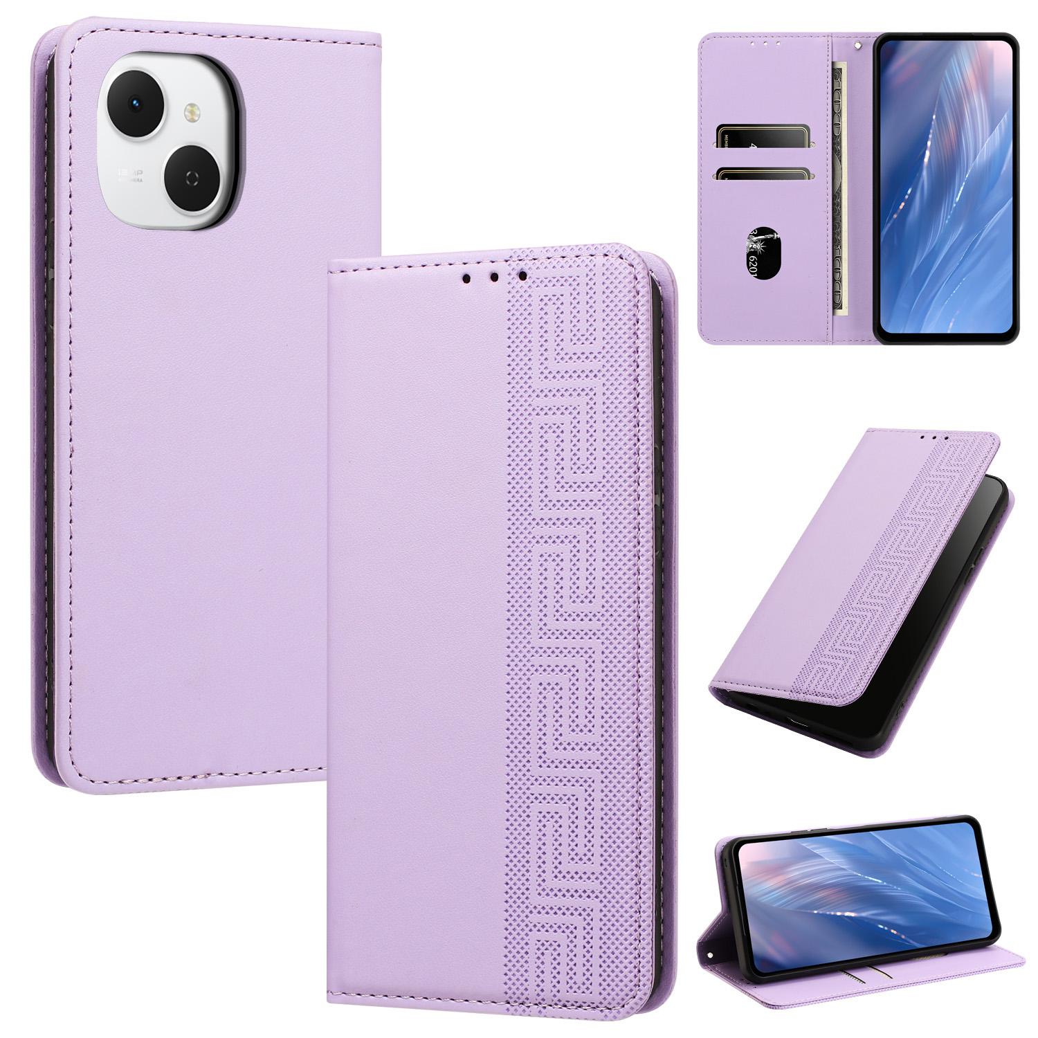 For Tecno Spark 40C Embossed Meander Pattern RFID Vegan Leather Phone Case(Light Purple) - Shopkiz.com
