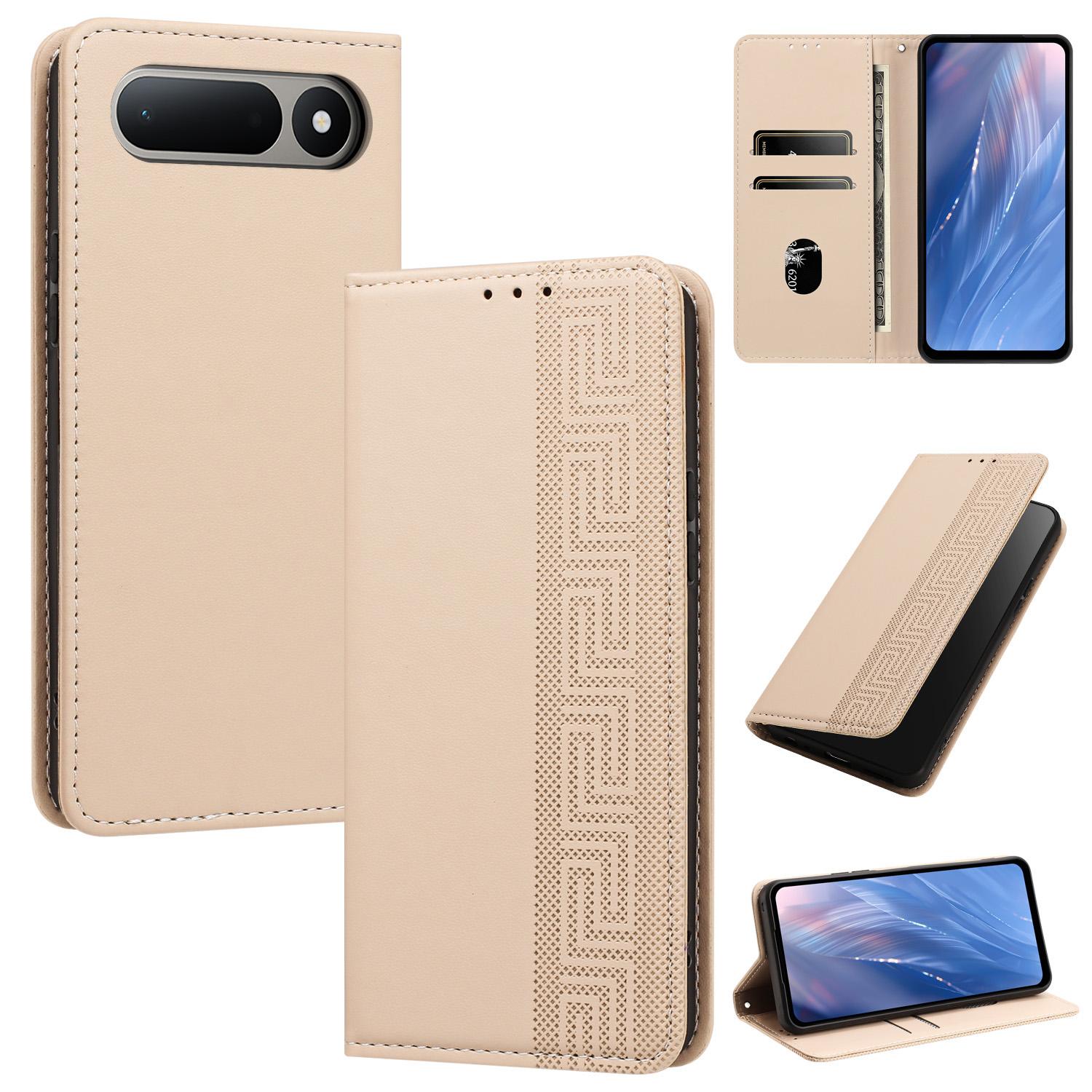 For Tecno Spark 50 5G Embossed Meander Pattern RFID Vegan Leather Phone Case(Beige) - Shopkiz.com