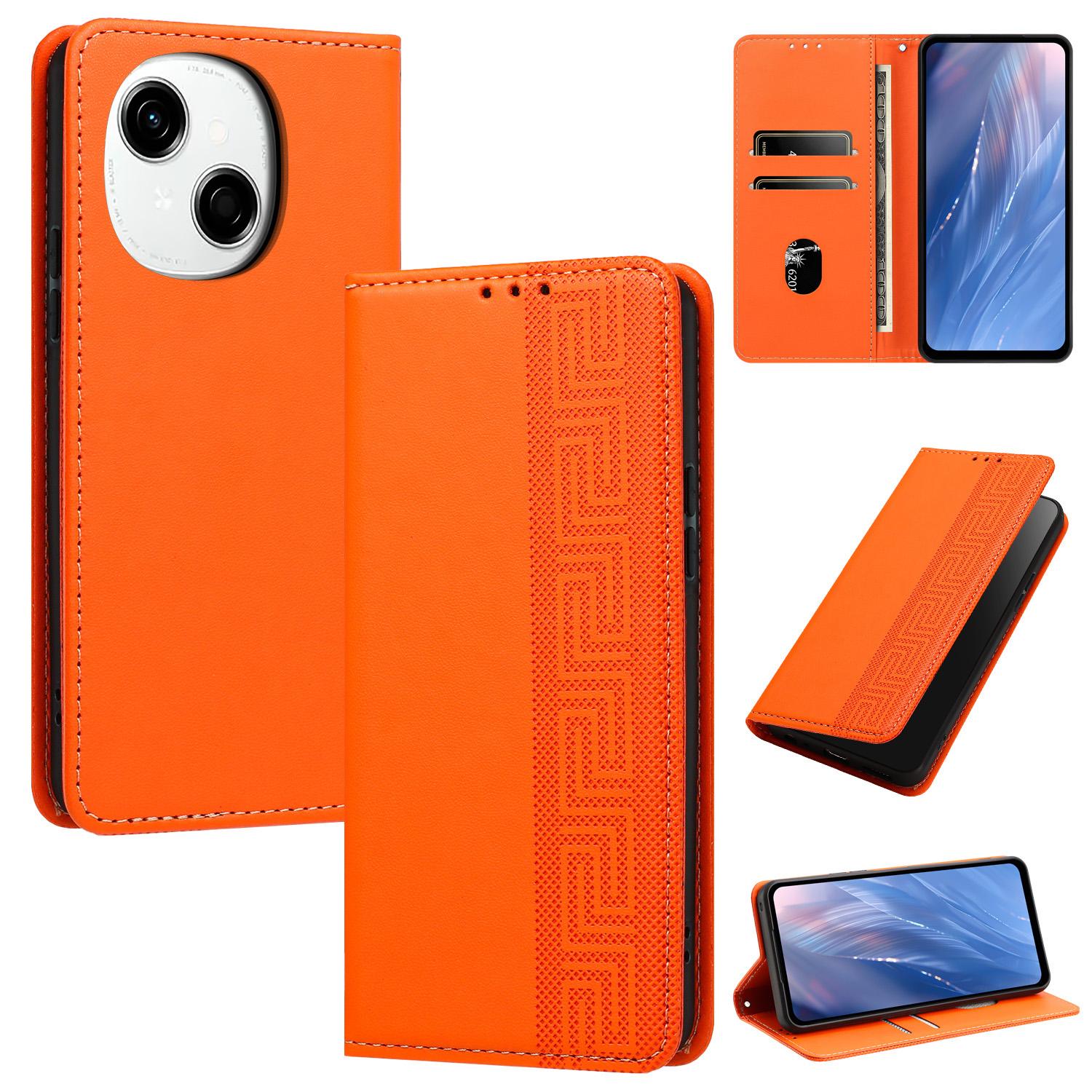 For Tecno Spark Go 1/Go 1S/Pop 9 4G Embossed Meander Pattern RFID Vegan Leather Phone Case(Orange) - Shopkiz.com