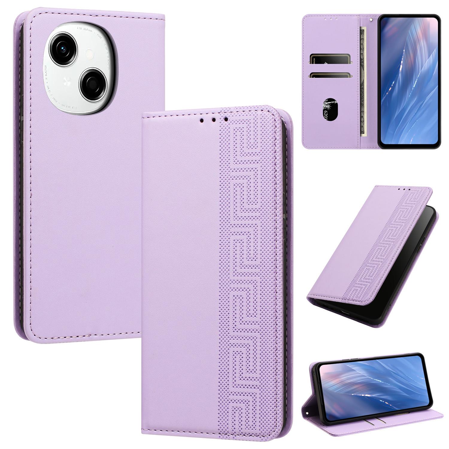 For Tecno Spark Go 1/Go 1S/Pop 9 4G Embossed Meander Pattern RFID Vegan Leather Phone Case(Light Purple) - Shopkiz.com