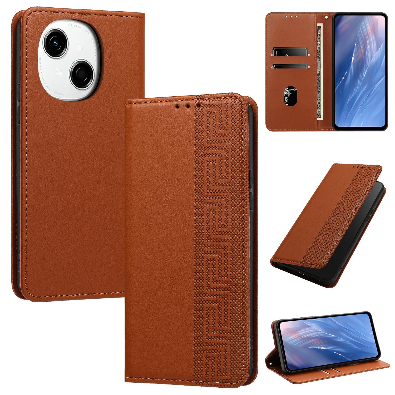 For Tecno Spark Go 1/Go 1S/Pop 9 4G Embossed Meander Pattern RFID Vegan Leather Phone Case(Brown) - Shopkiz.com
