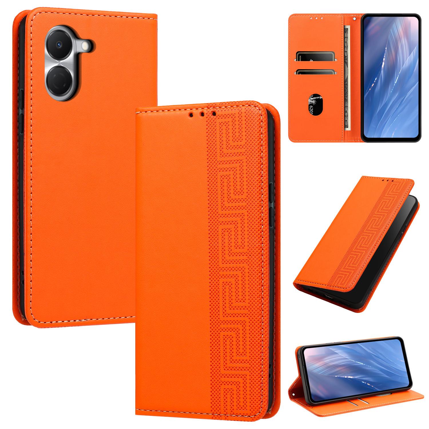 For Tecno Spark Go 3 Embossed Meander Pattern RFID Vegan Leather Phone Case(Orange) - Shopkiz.com