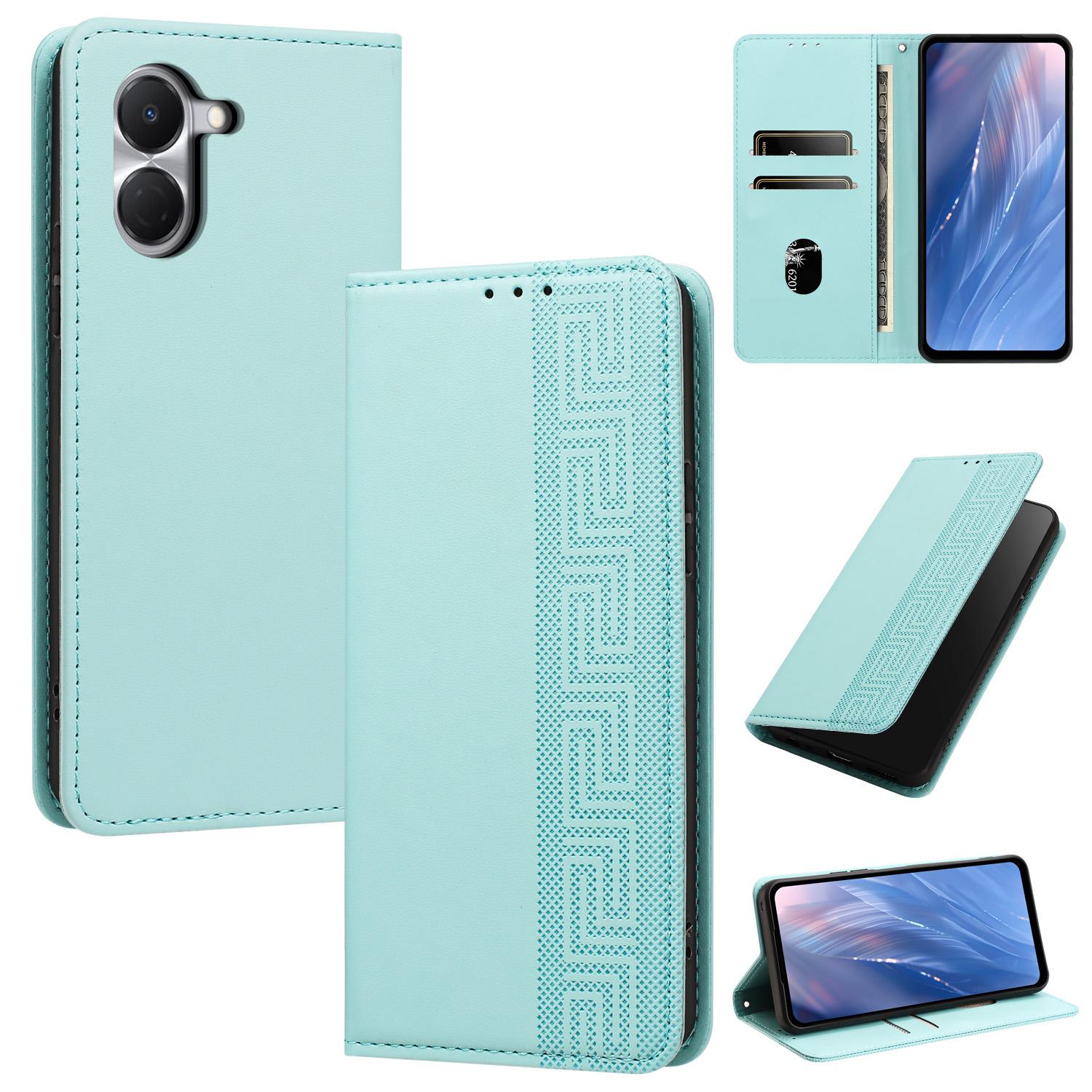For Tecno Spark Go 3 Embossed Meander Pattern RFID Vegan Leather Phone Case(Mint Green) - Shopkiz.com