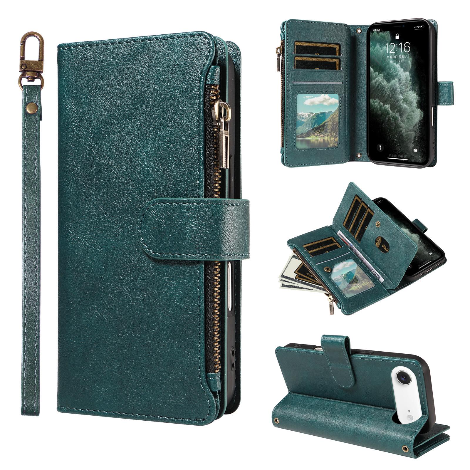 For iPhone Air P03 Imitation Calf Leather 9 Card Slots Zipper Phone Case with Wrist Strap(Green) - Shopkiz.com