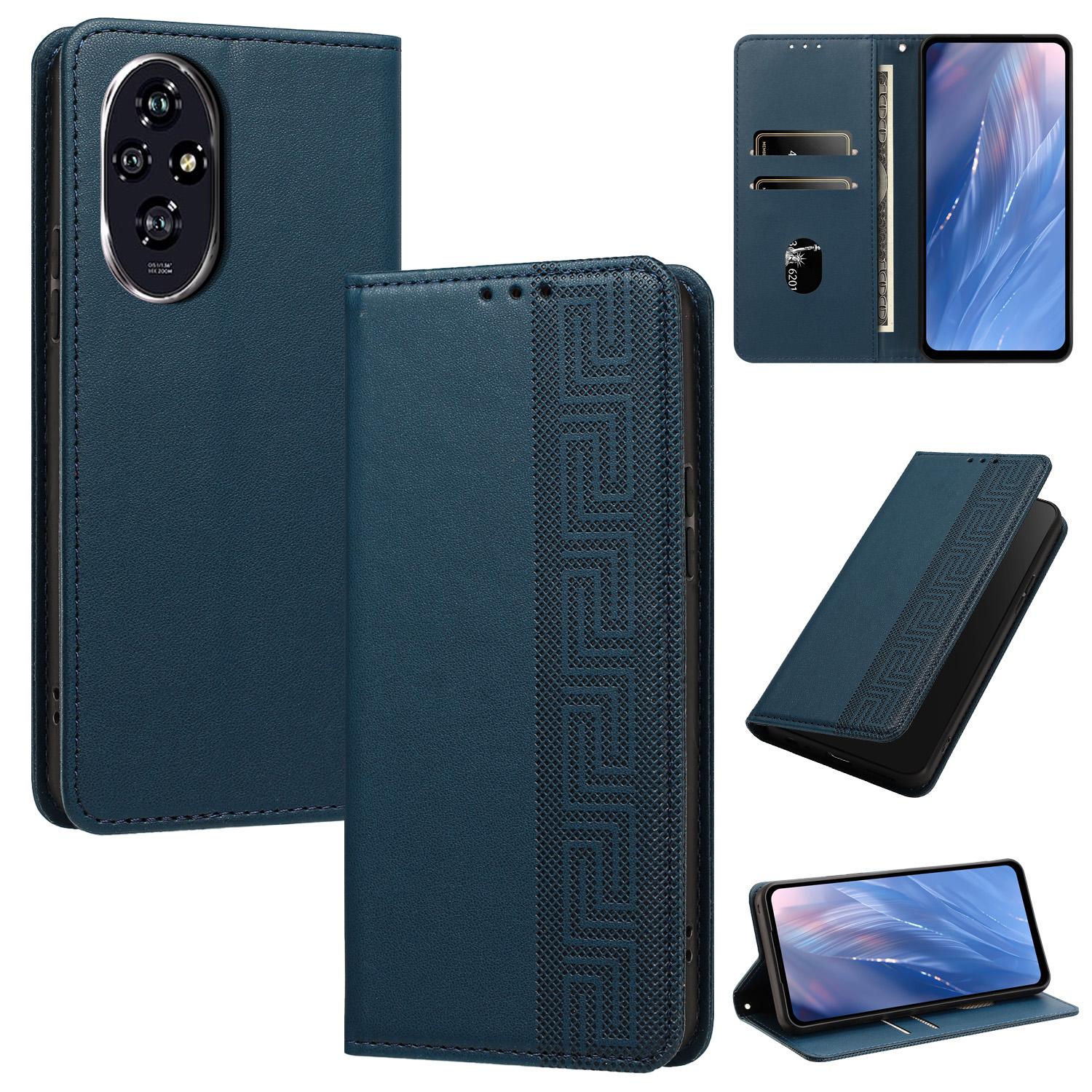 For Honor 200 Embossed Meander Pattern RFID Vegan Leather Phone Case(Dark Blue) - Shopkiz.com