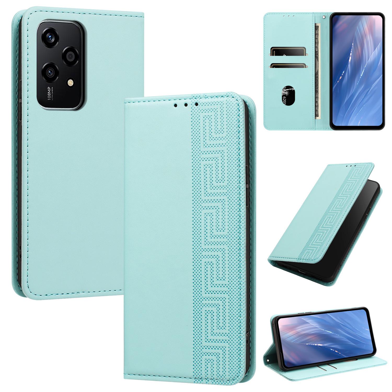For Honor 200 Lite Global Embossed Meander Pattern RFID Vegan Leather Phone Case(Mint Green) - Shopkiz.com