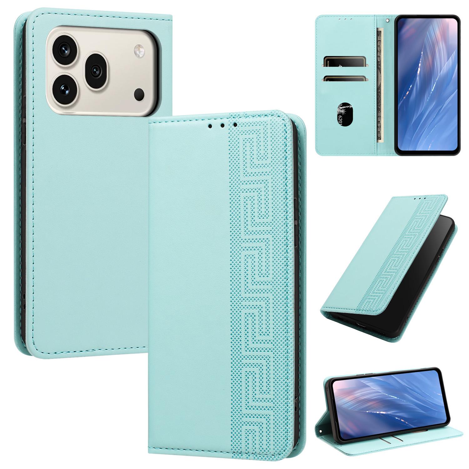 For Honor 600 / 600 Pro Global Embossed Meander Pattern RFID Vegan Leather Phone Case(Mint Green) - Shopkiz.com