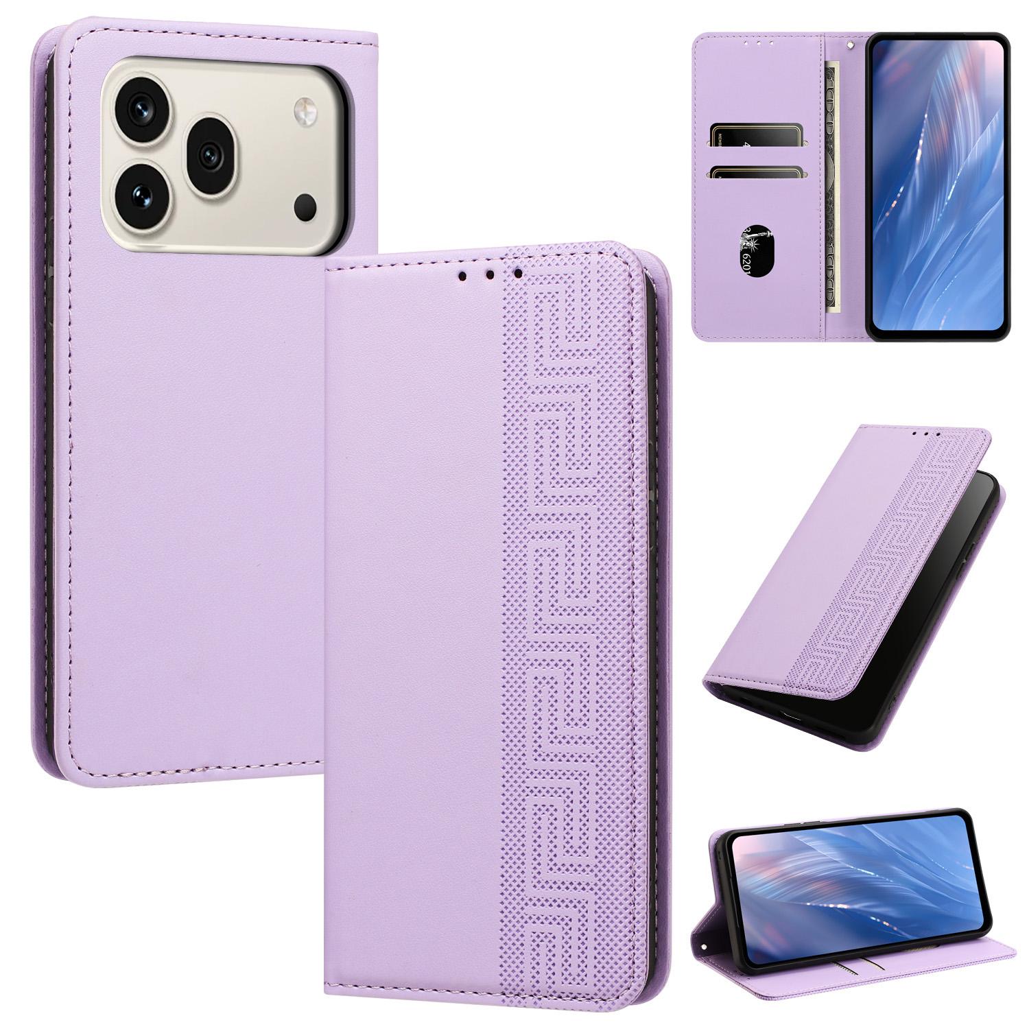 For Honor 600 / 600 Pro Global Embossed Meander Pattern RFID Vegan Leather Phone Case(Light Purple) - Shopkiz.com