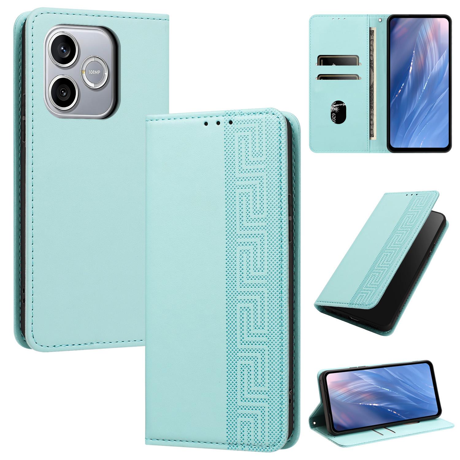 For Honor 600 Lite Global/500 Smart 5G Embossed Meander Pattern RFID Vegan Leather Phone Case(Mint Green) - Shopkiz.com