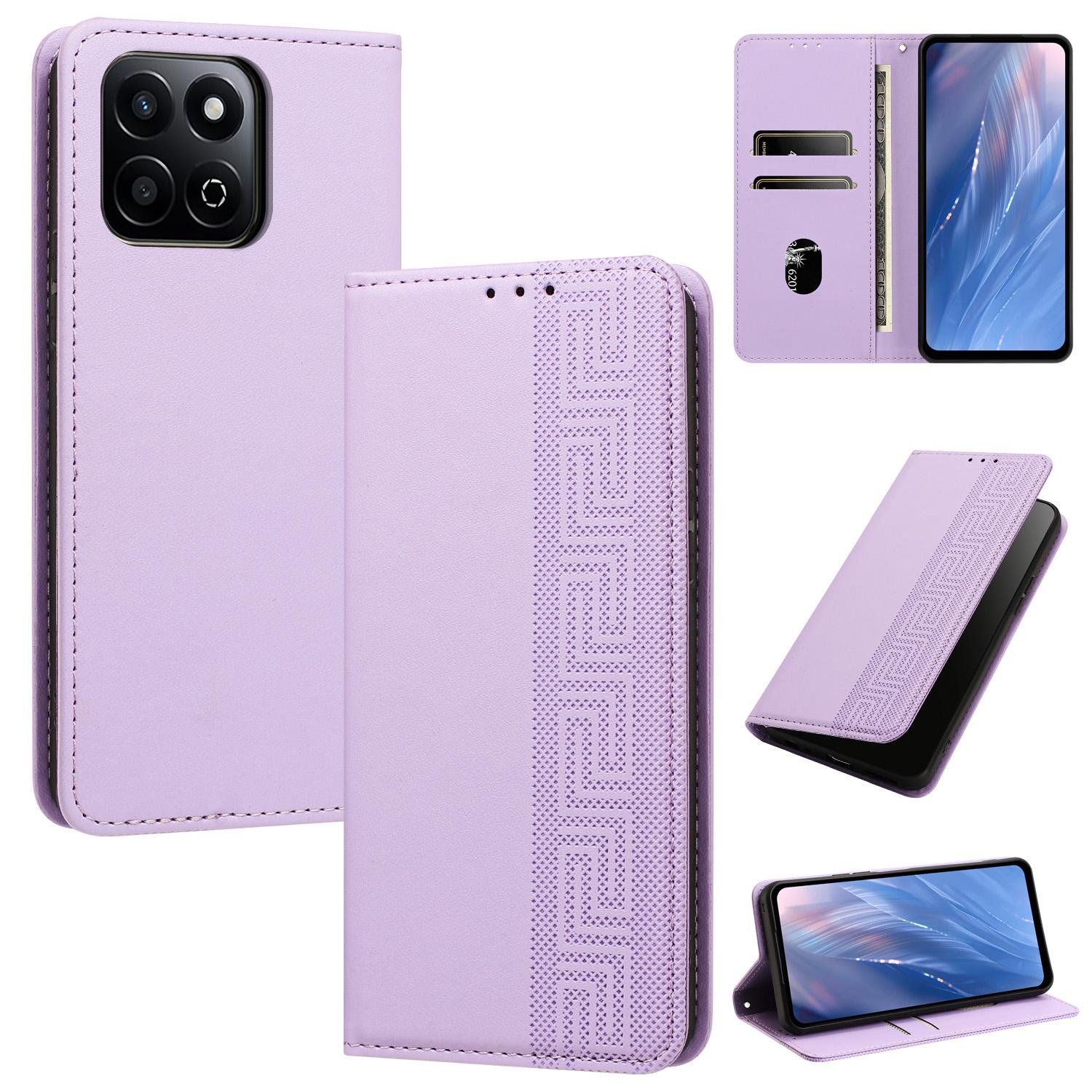 For Honor X7c 4G / 200 Smart 5G Embossed Meander Pattern RFID Vegan Leather Phone Case(Light Purple) - Shopkiz.com
