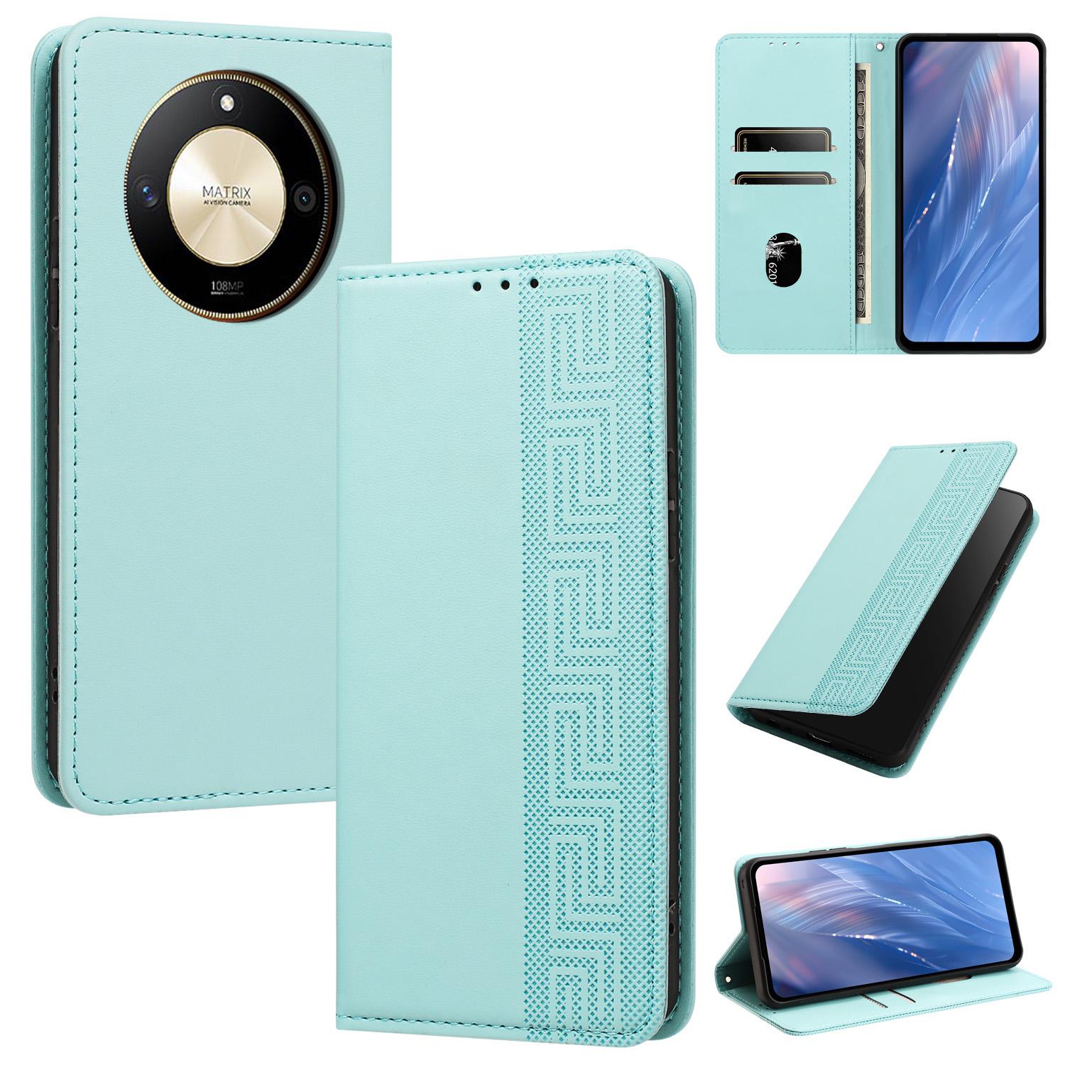 For Honor X50 / X9b 5G / Magic6 Lite Embossed Meander Pattern RFID Vegan Leather Phone Case(Mint Green) - Shopkiz.com