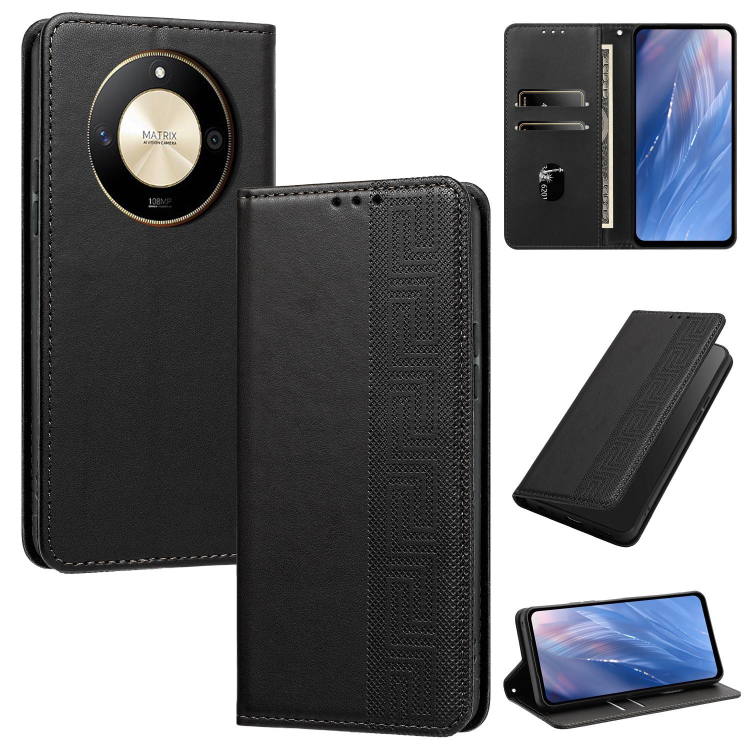 For Honor X50 / X9b 5G / Magic6 Lite Embossed Meander Pattern RFID Vegan Leather Phone Case(Black) - Shopkiz.com