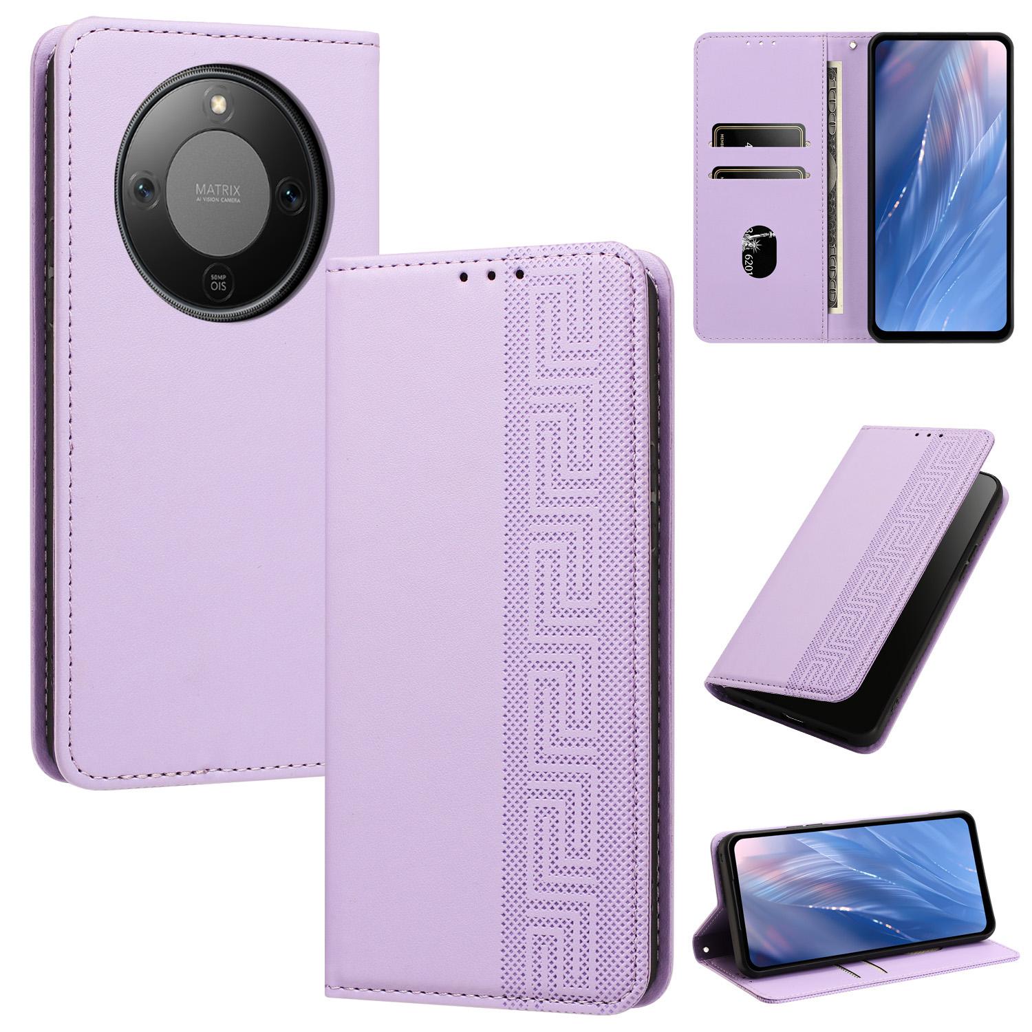 For Honor X70 / X9d 5G / Magic8 Lite Embossed Meander Pattern RFID Vegan Leather Phone Case(Light Purple) - Shopkiz.com
