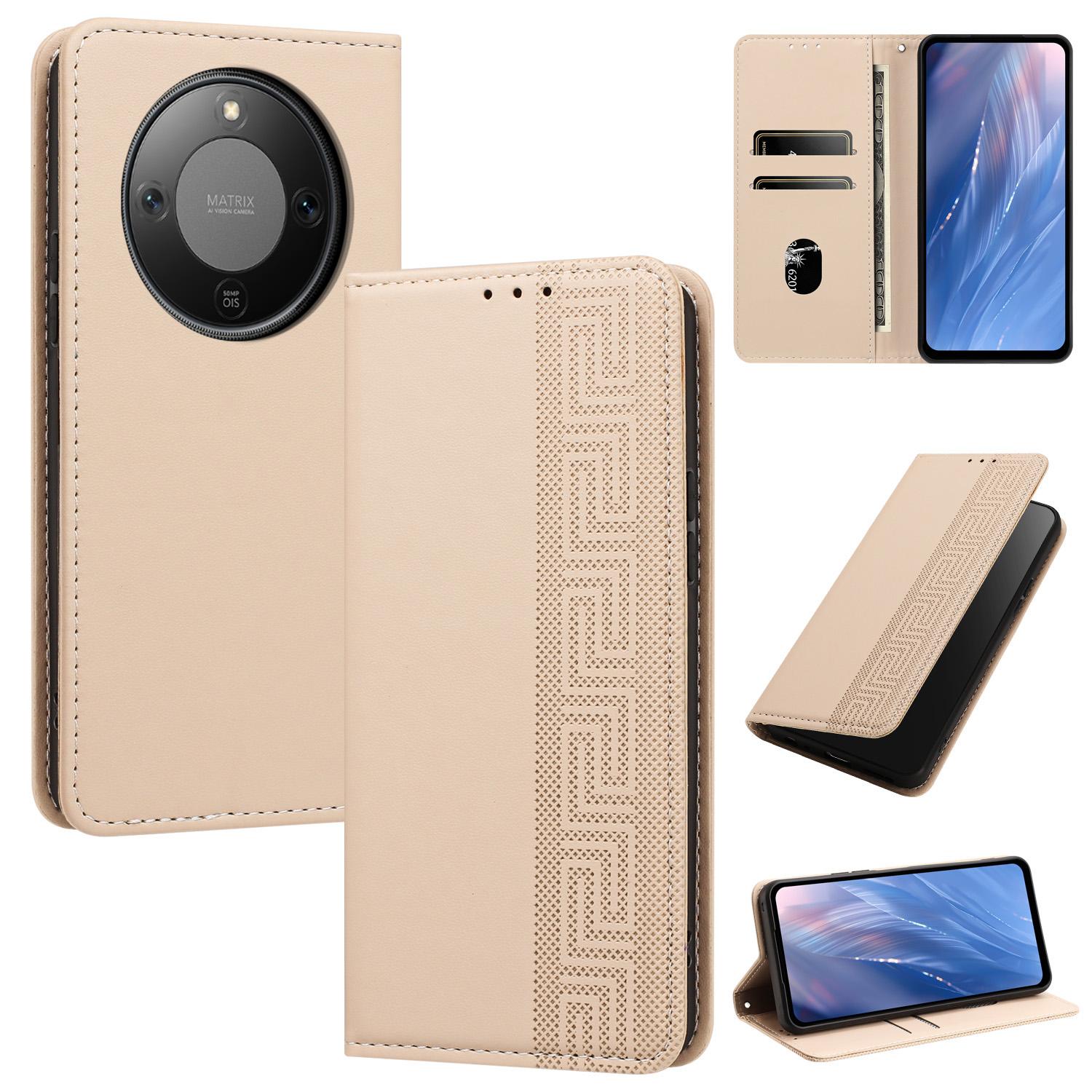 For Honor X70 / X9d 5G / Magic8 Lite Embossed Meander Pattern RFID Vegan Leather Phone Case(Beige) - Shopkiz.com