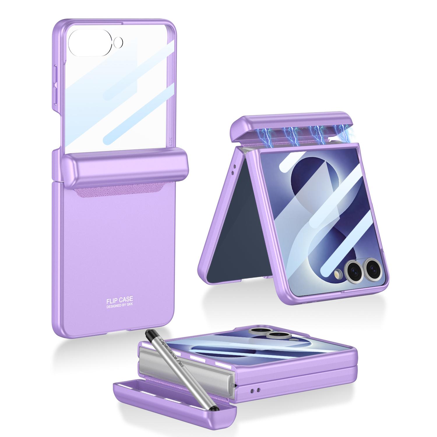 For Galaxy Z Flip8 5G GKK Integrated Magnetic Full Coverage Phone Flip Case with Pen(Purple) - Shopkiz.com