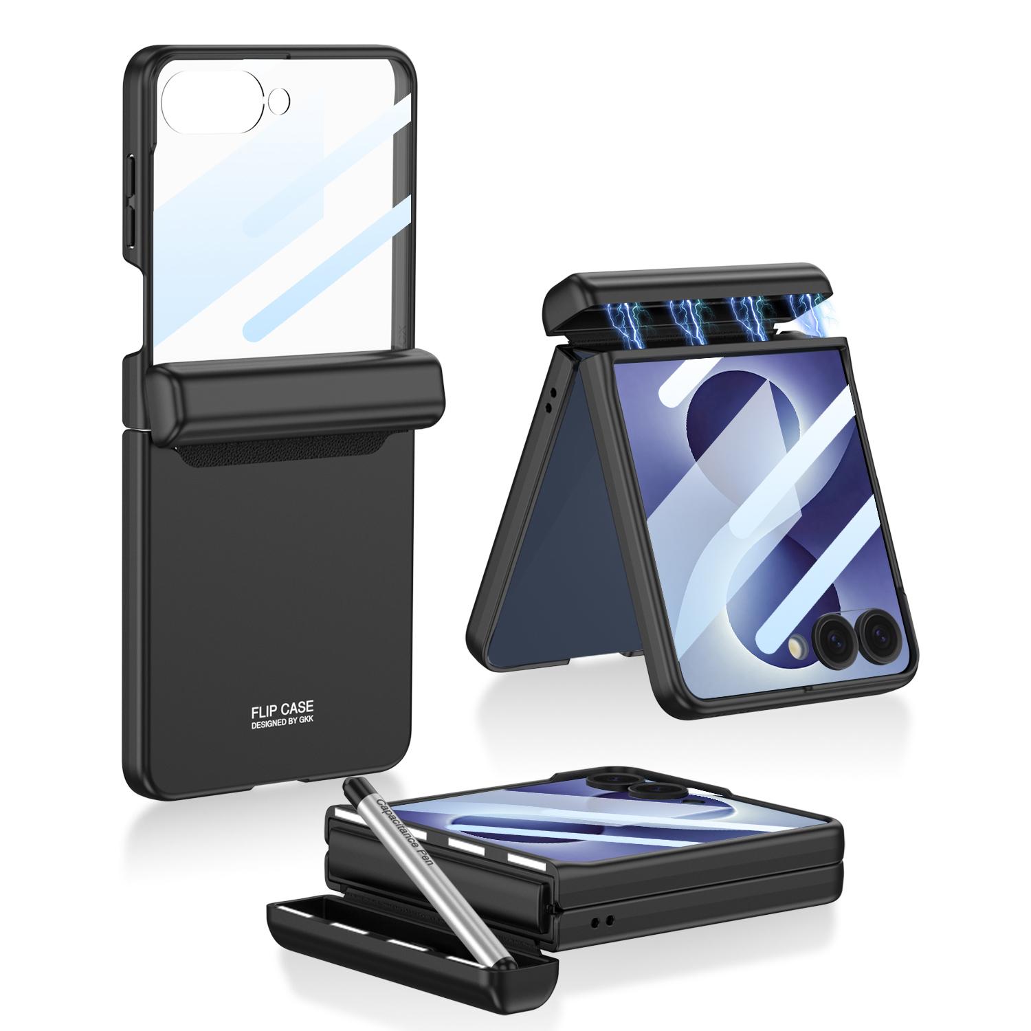 For Galaxy Z Flip8 5G GKK Integrated Magnetic Full Coverage Phone Flip Case with Pen(Black) - Shopkiz.com