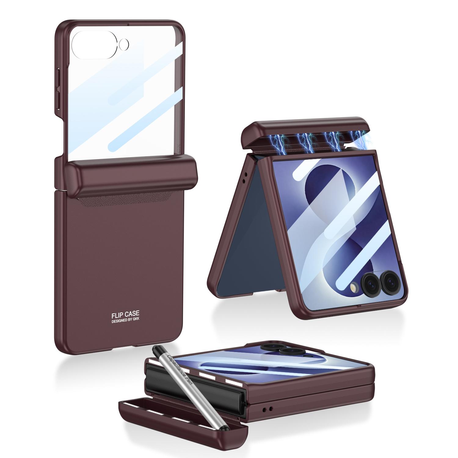 For Galaxy Z Flip8 5G GKK Integrated Magnetic Full Coverage Phone Flip Case with Pen(Dark Red) - Shopkiz.com