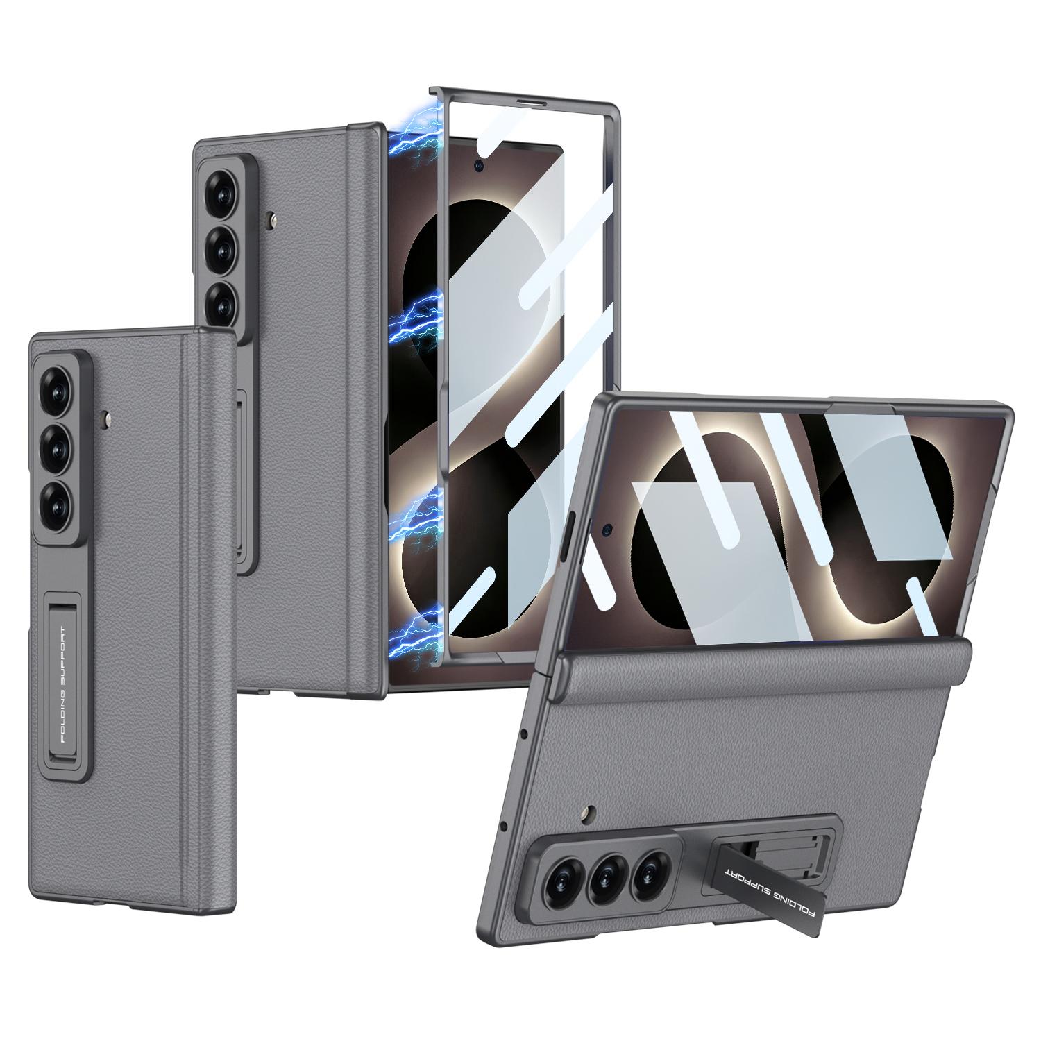For Galaxy Z Fold8 Ultra 5G GKK Integrated Magnetic Folding Vegan Leather Hinge Phone Case with Holder(Grey) - Shopkiz.com