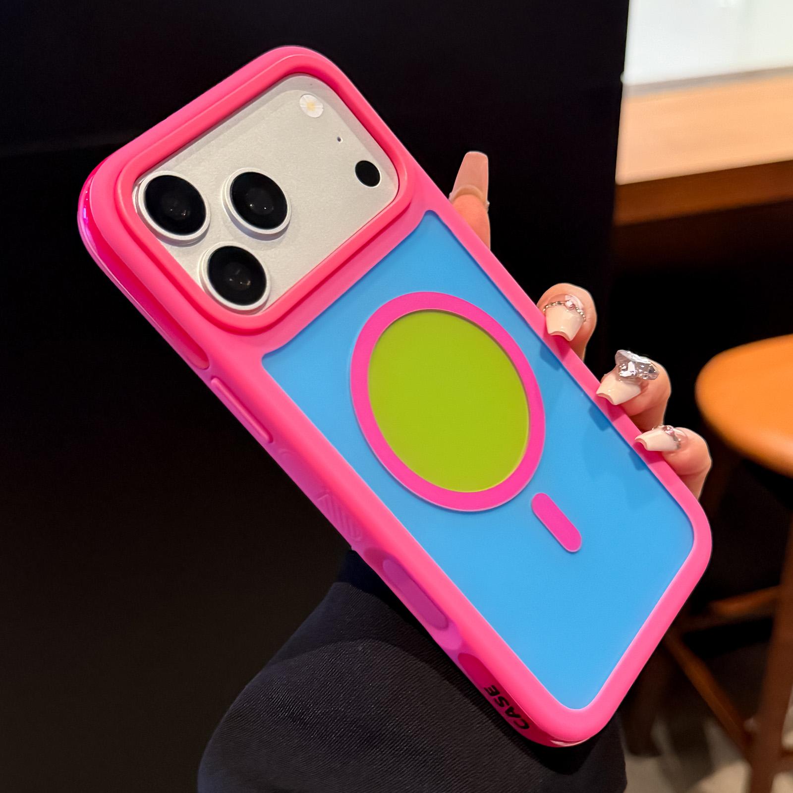 For iPhone 17 Pro Max Color Blocked 2 in 1 PC Hybrid TPU Magnetic Phone Case(Red + Green) - Shopkiz.com