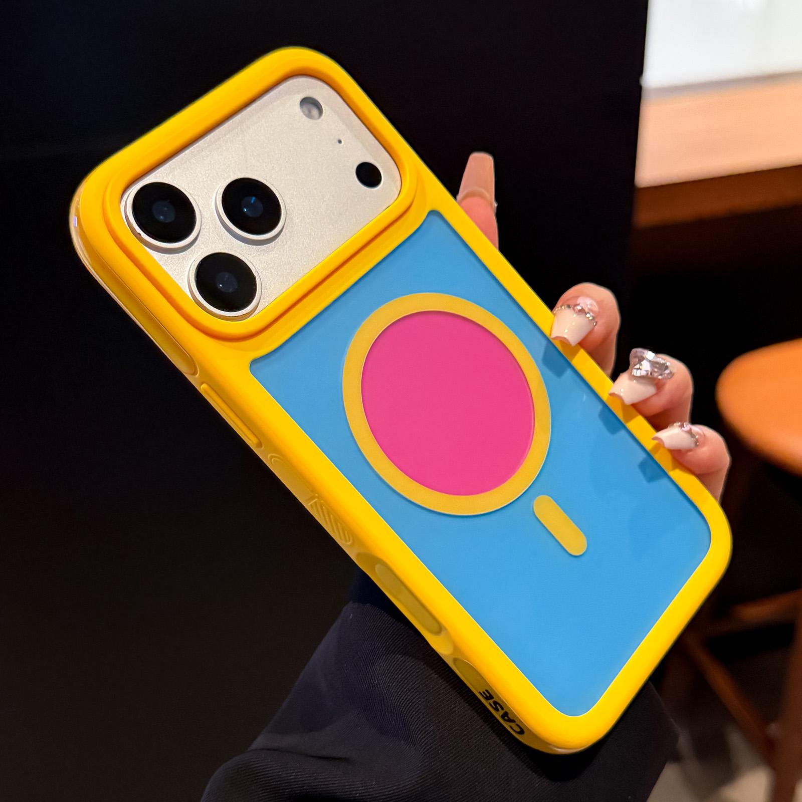 For iPhone 17 Pro Max Color Blocked 2 in 1 PC Hybrid TPU Magnetic Phone Case(Yellow + Red) - Shopkiz.com