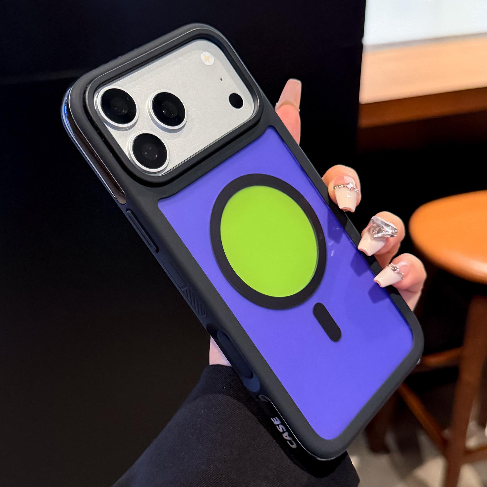 For iPhone 17 Pro Color Blocked 2 in 1 PC Hybrid TPU Magnetic Phone Case(Black + Green) - Shopkiz.com