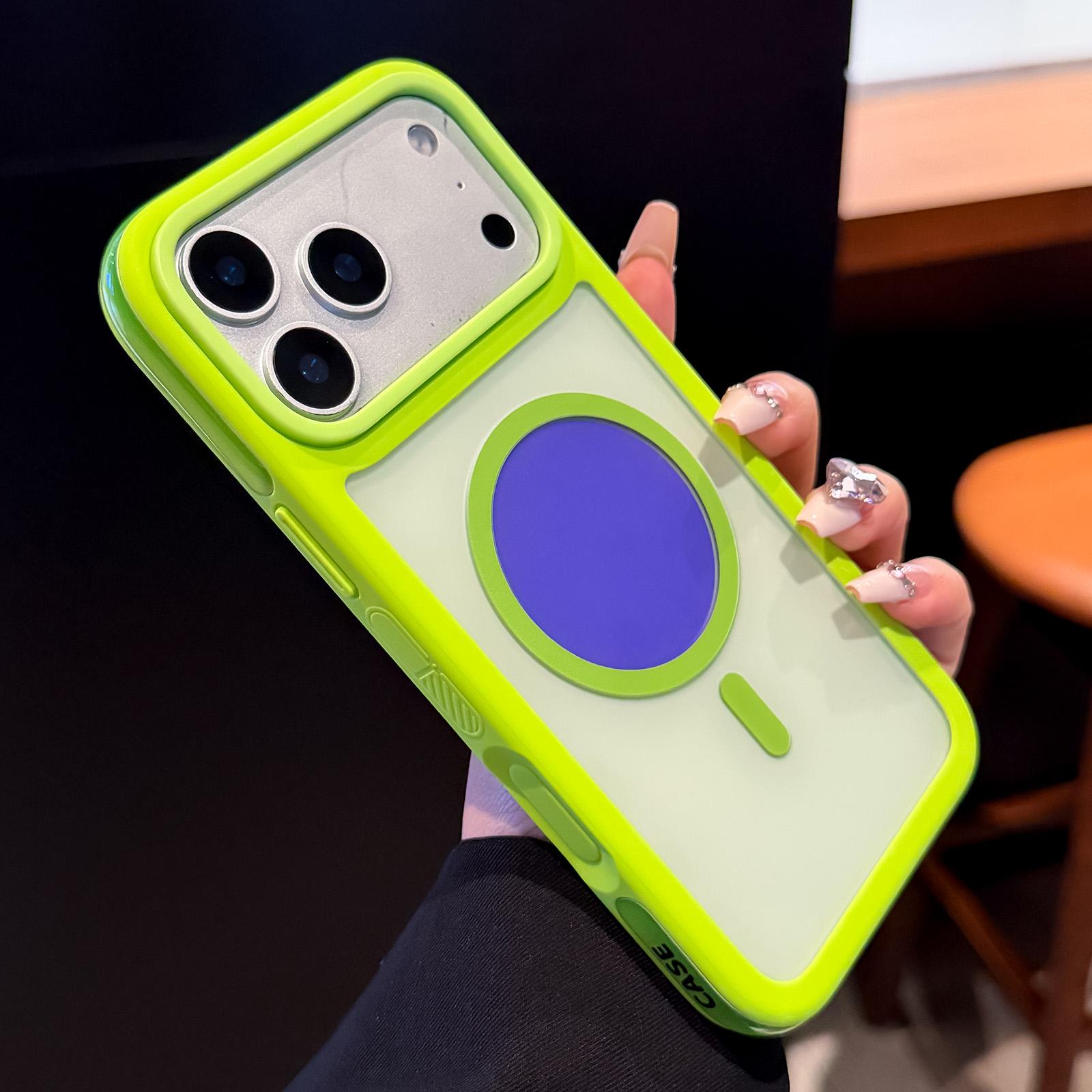 For iPhone 17 Pro Color Blocked 2 in 1 PC Hybrid TPU Magnetic Phone Case(Green + Purple) - Shopkiz.com