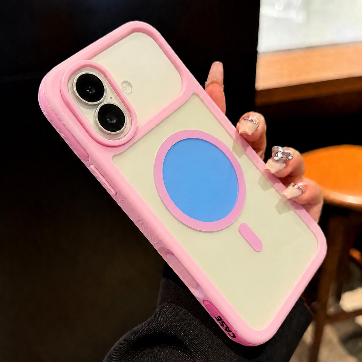 For iPhone 17 Color Blocked 2 in 1 PC Hybrid TPU Magnetic Phone Case(Pink + Blue) - Shopkiz.com