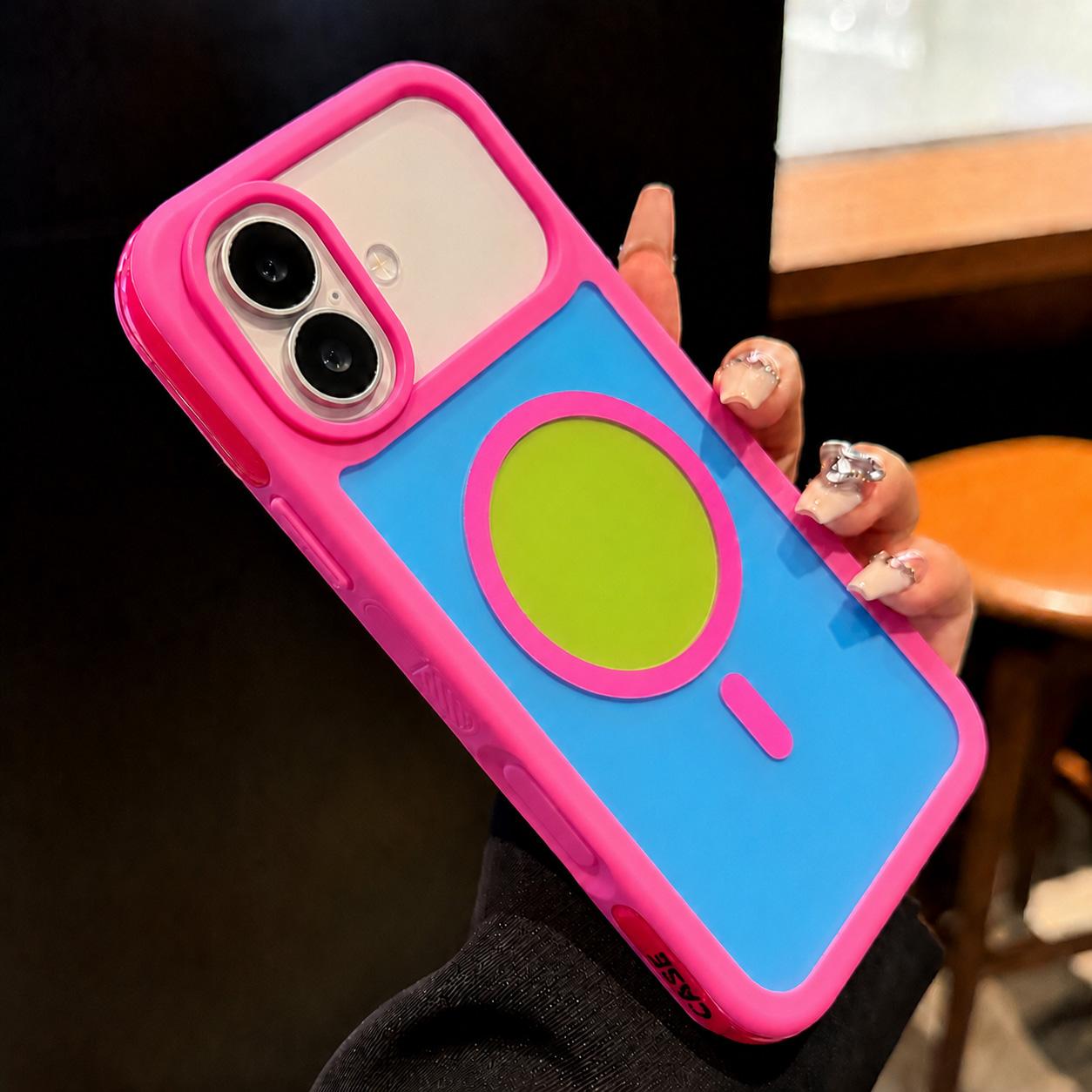 For iPhone 17 Color Blocked 2 in 1 PC Hybrid TPU Magnetic Phone Case(Red + Green) - Shopkiz.com