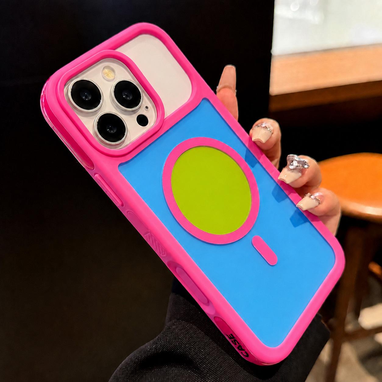 For iPhone 16 Pro Max Color Blocked 2 in 1 PC Hybrid TPU Magnetic Phone Case(Red + Green) - Shopkiz.com