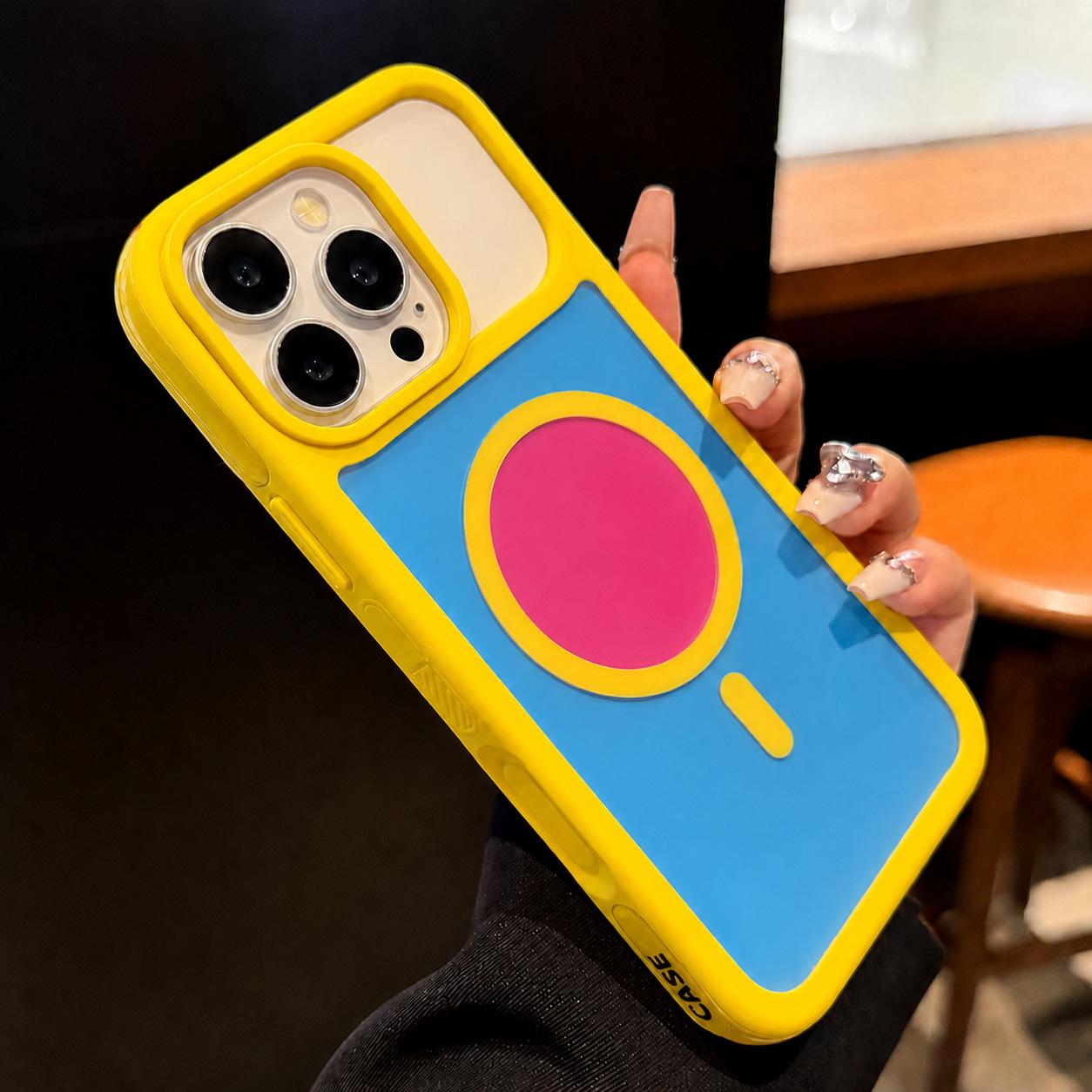 For iPhone 16 Pro Max Color Blocked 2 in 1 PC Hybrid TPU Magnetic Phone Case(Yellow + Red) - Shopkiz.com