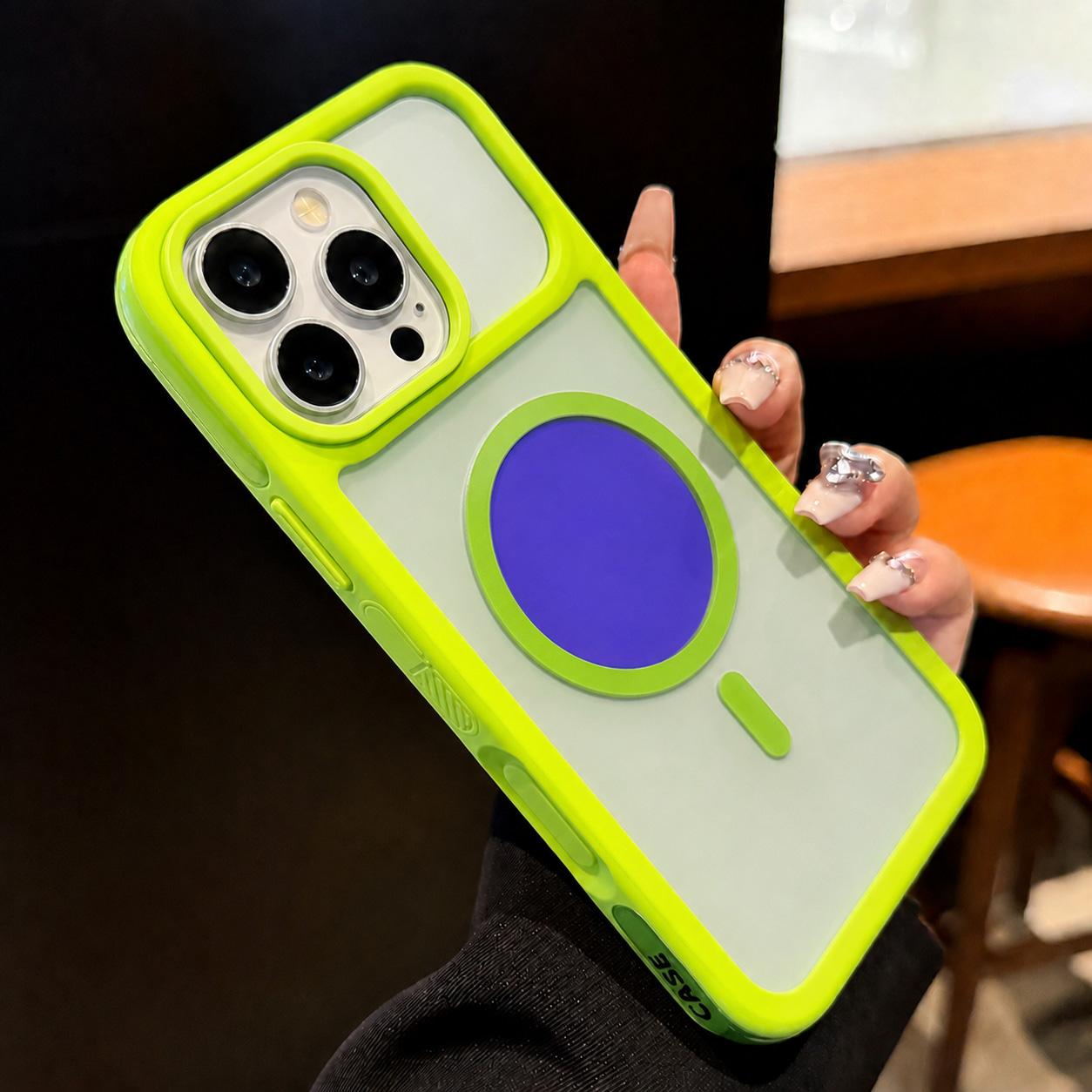 For iPhone 16 Pro Color Blocked 2 in 1 PC Hybrid TPU Magnetic Phone Case(Green + Purple) - Shopkiz.com