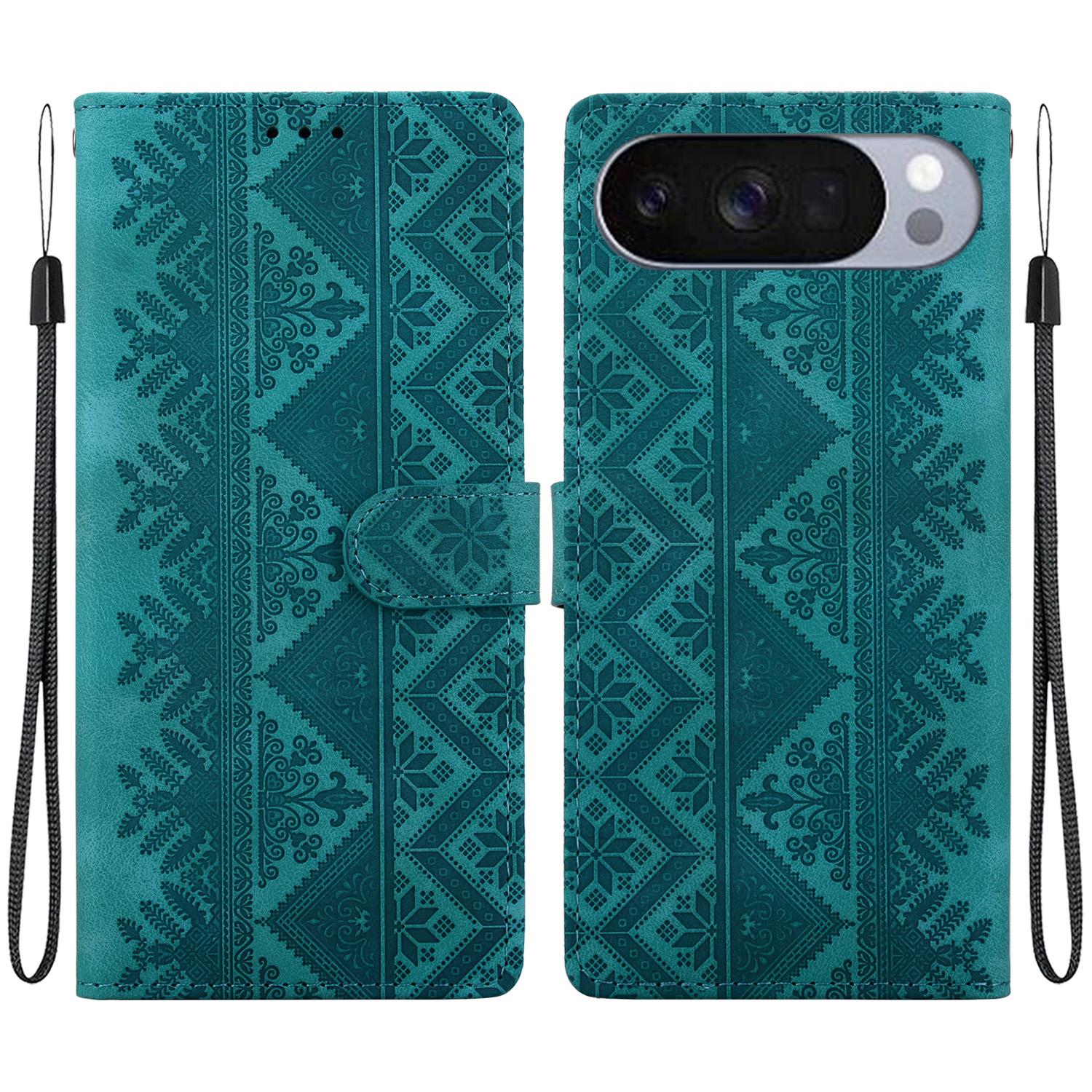 For Google Pixel 11 Pro XL / Pixel 10 Pro XL Ethnic Pattern Embossed Vegan Leather Phone Case(Green) - Shopkiz.com
