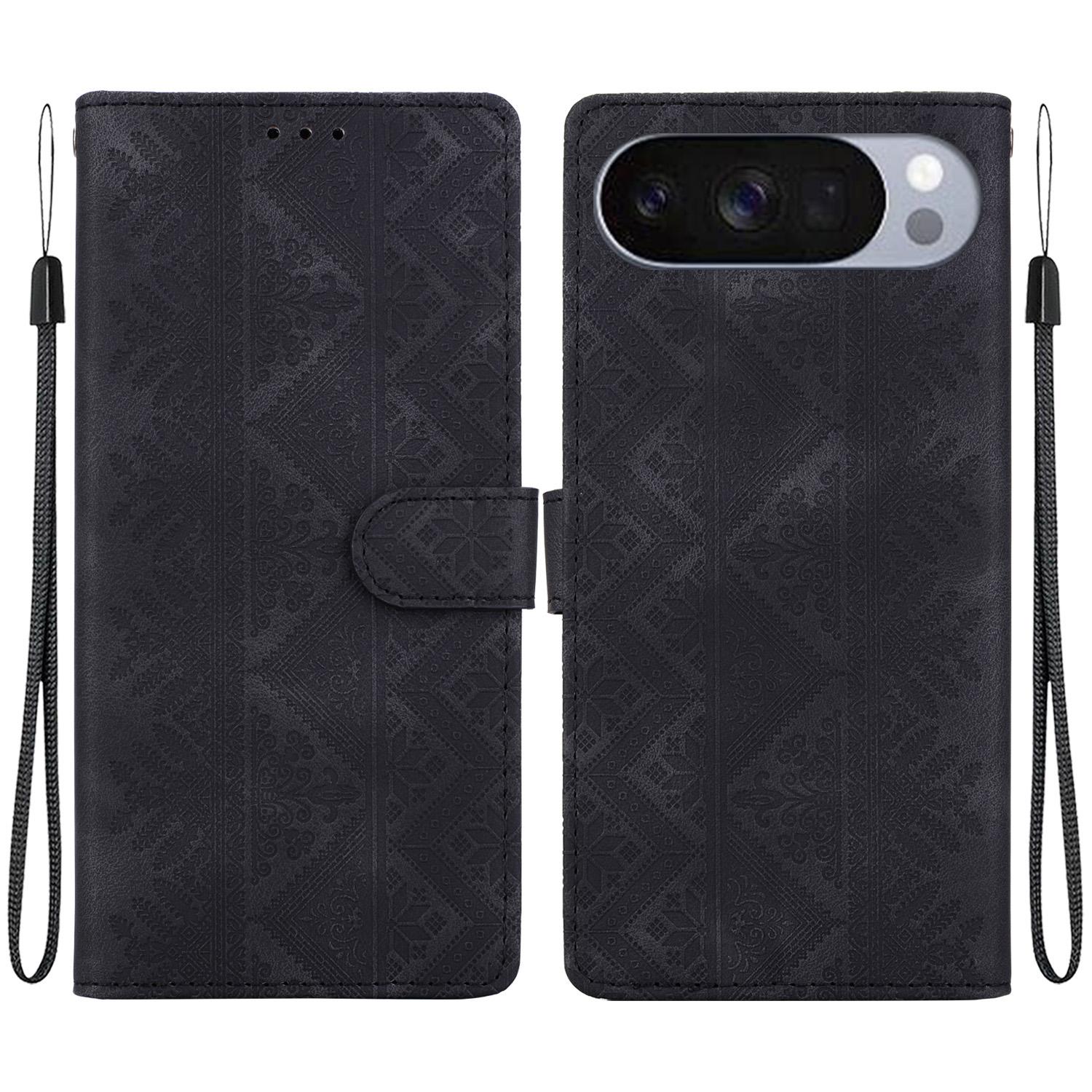 For Google Pixel 11 Pro XL / Pixel 10 Pro XL Ethnic Pattern Embossed Vegan Leather Phone Case(Black) - Shopkiz.com
