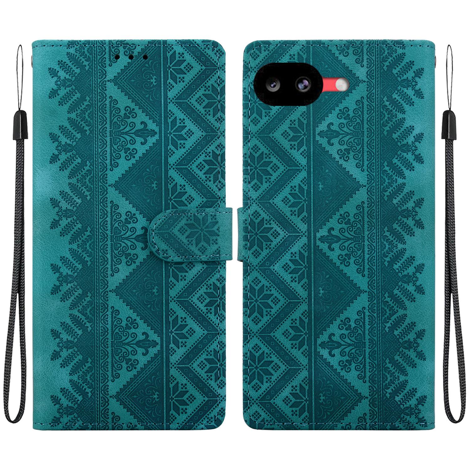 For Google Pixel 10a Ethnic Pattern Embossed Vegan Leather Phone Case(Green) - Shopkiz.com