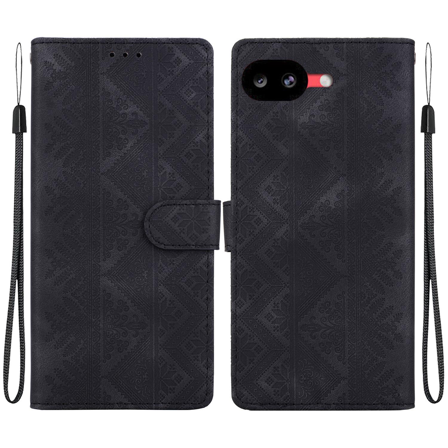 For Google Pixel 10a Ethnic Pattern Embossed Vegan Leather Phone Case(Black) - Shopkiz.com