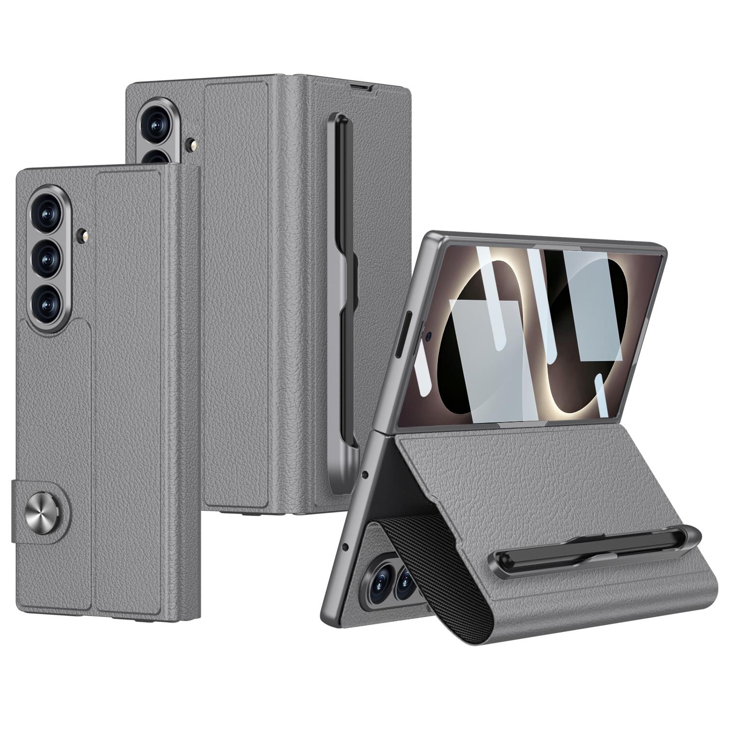 For Galaxy Z Fold8 Ultra 5G GKK Integrated Flip Leather Phone Case with Pen Slotm, Included Stylus(Grey) - Shopkiz.com