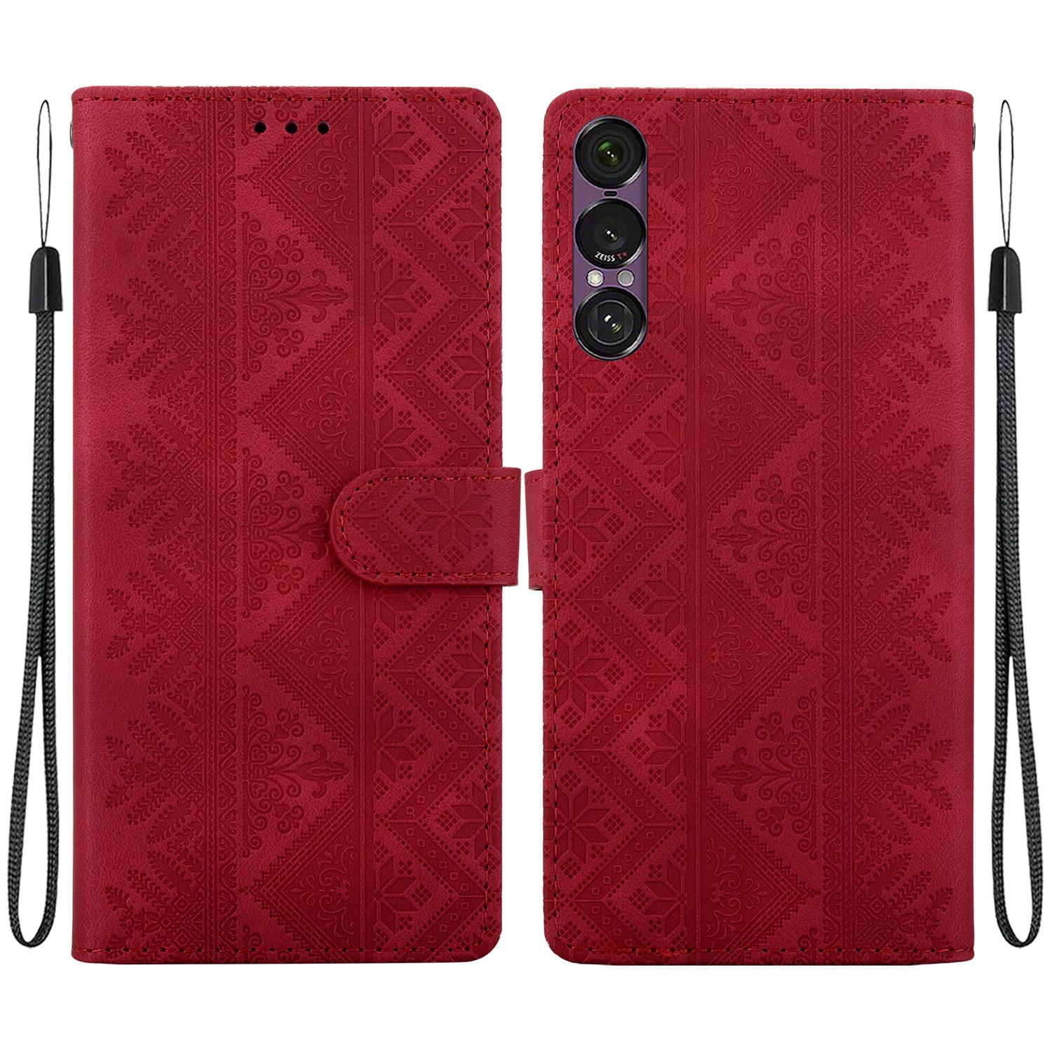 For Sony Xperia 1 VII Ethnic Pattern Embossed Vegan Leather Phone Case(Red) - Shopkiz.com
