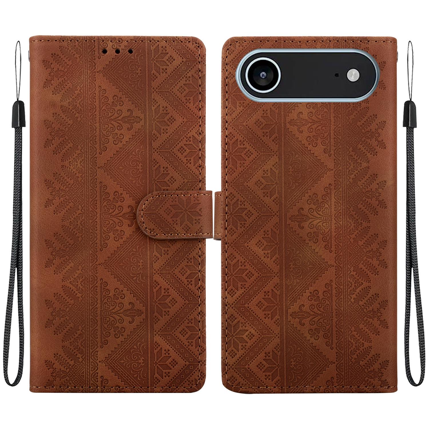 For iPhone Air Ethnic Pattern Embossed Vegan Leather Phone Case(Brown) - Shopkiz.com