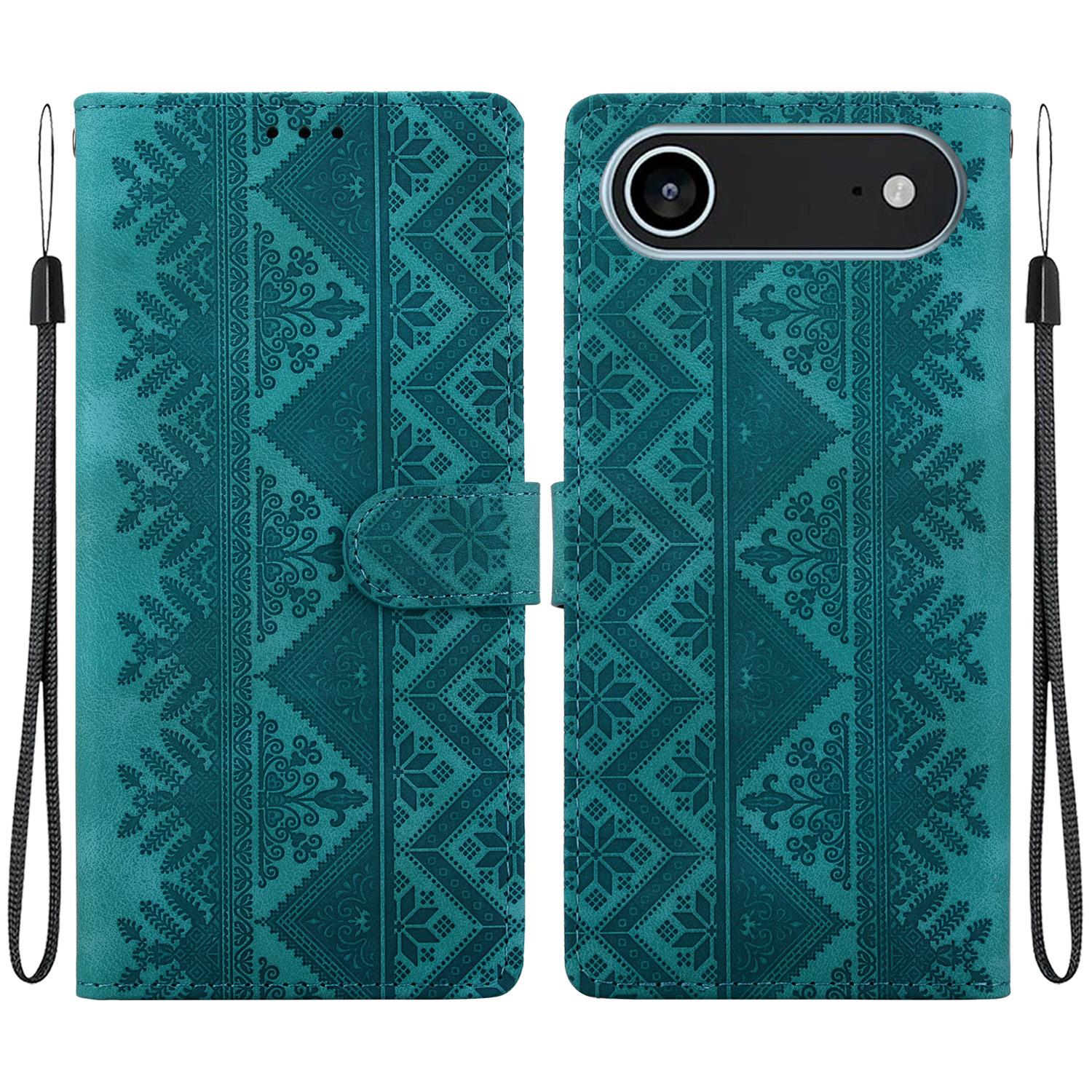 For iPhone Air Ethnic Pattern Embossed Vegan Leather Phone Case(Green) - Shopkiz.com