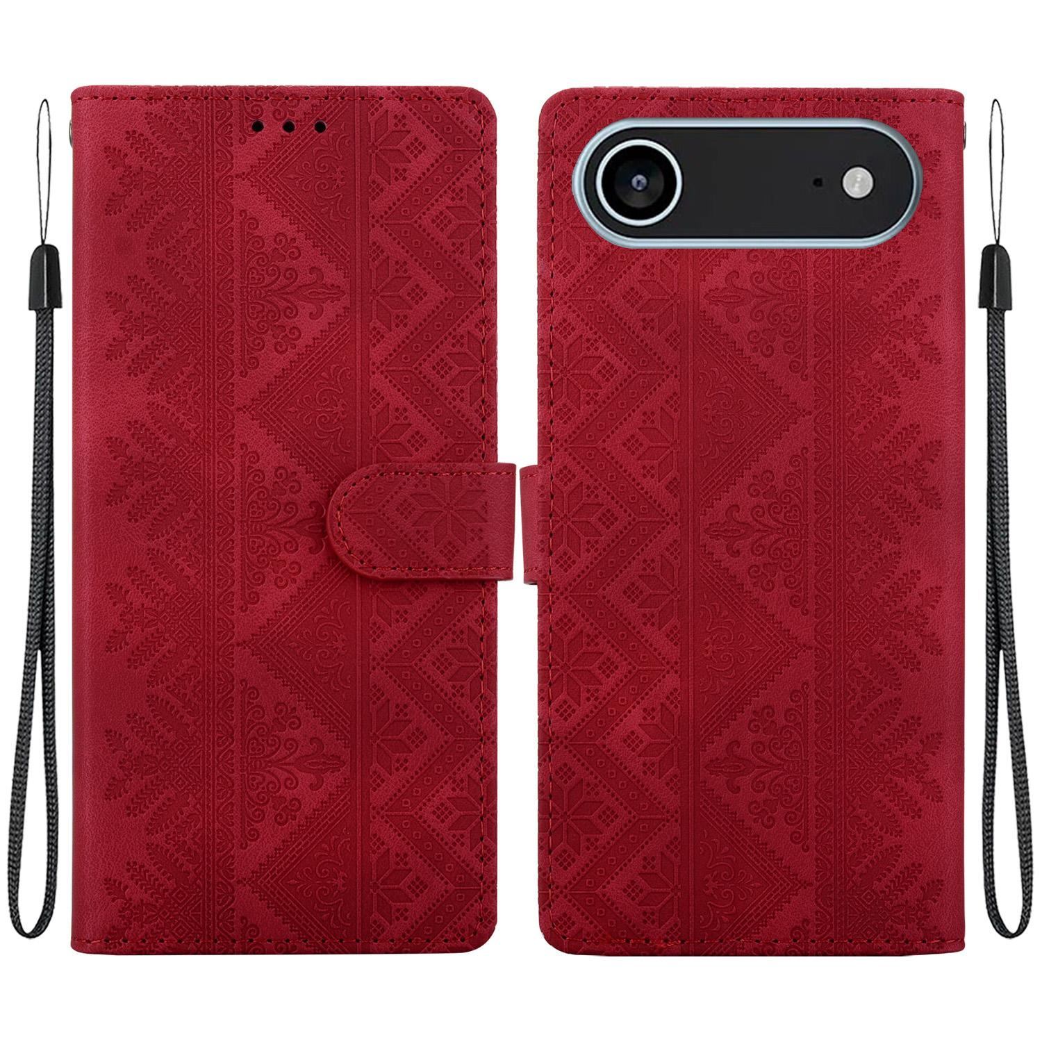 For iPhone Air Ethnic Pattern Embossed Vegan Leather Phone Case(Red) - Shopkiz.com