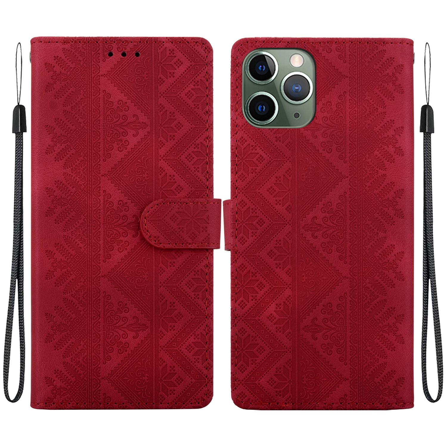 For iPhone 11 Pro Ethnic Pattern Embossed Vegan Leather Phone Case(Red) - Shopkiz.com